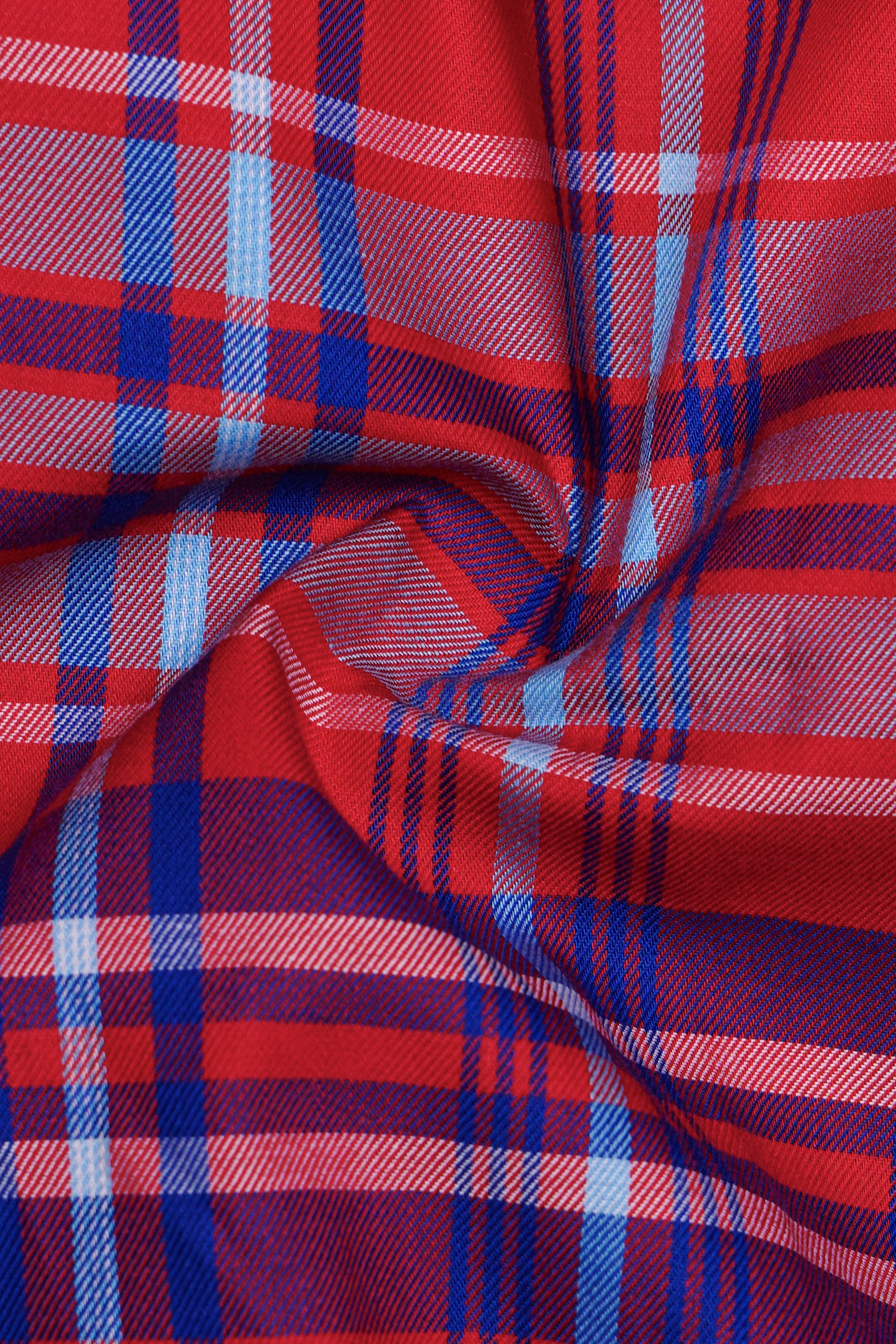 Rublen-Shiraz Red And Torea Bay Blue Plaid Twill Premium Cotton Casual Shirt