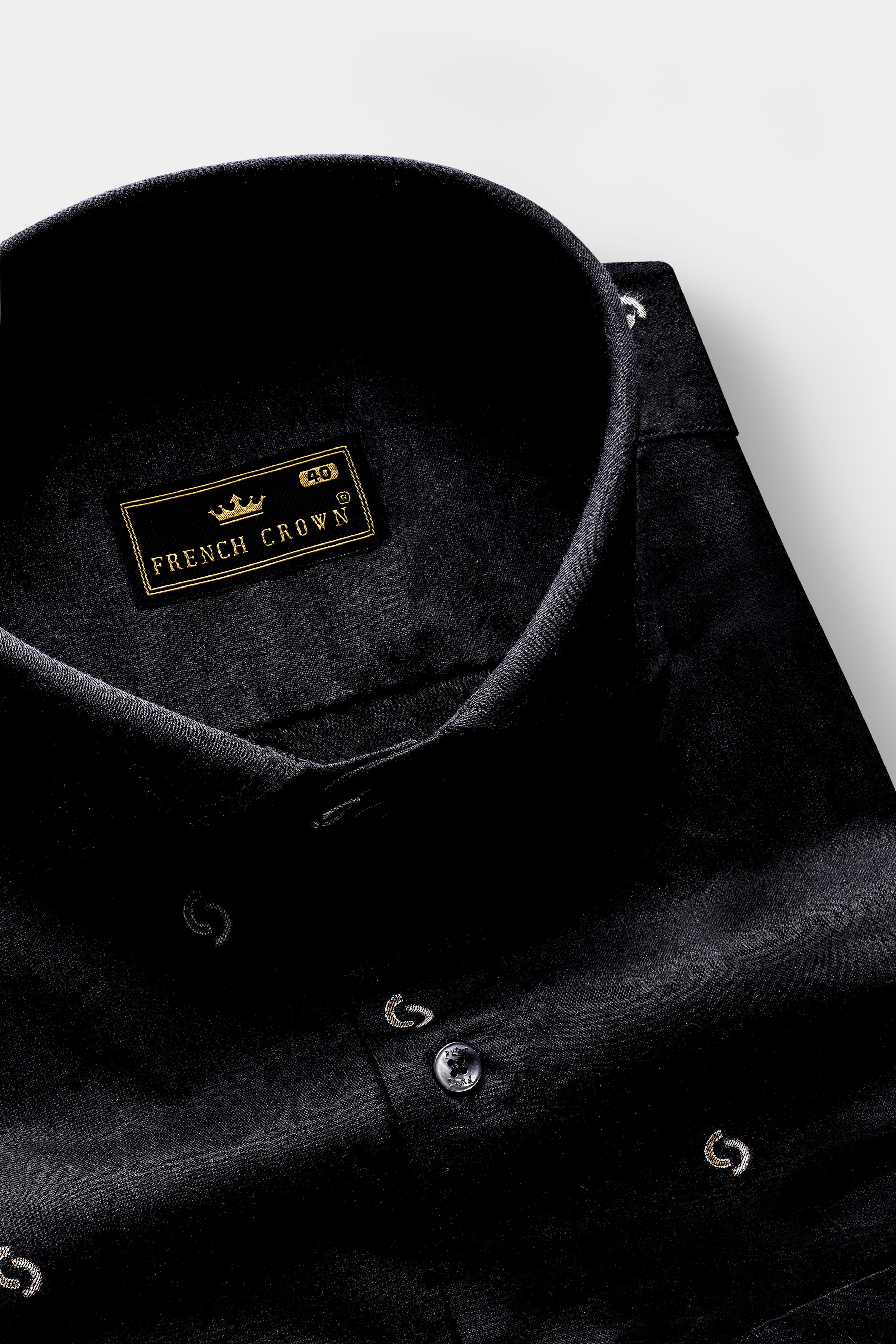 Velnoir-Jade Black Jacquard Textured Premium Cotton Dress Shirt