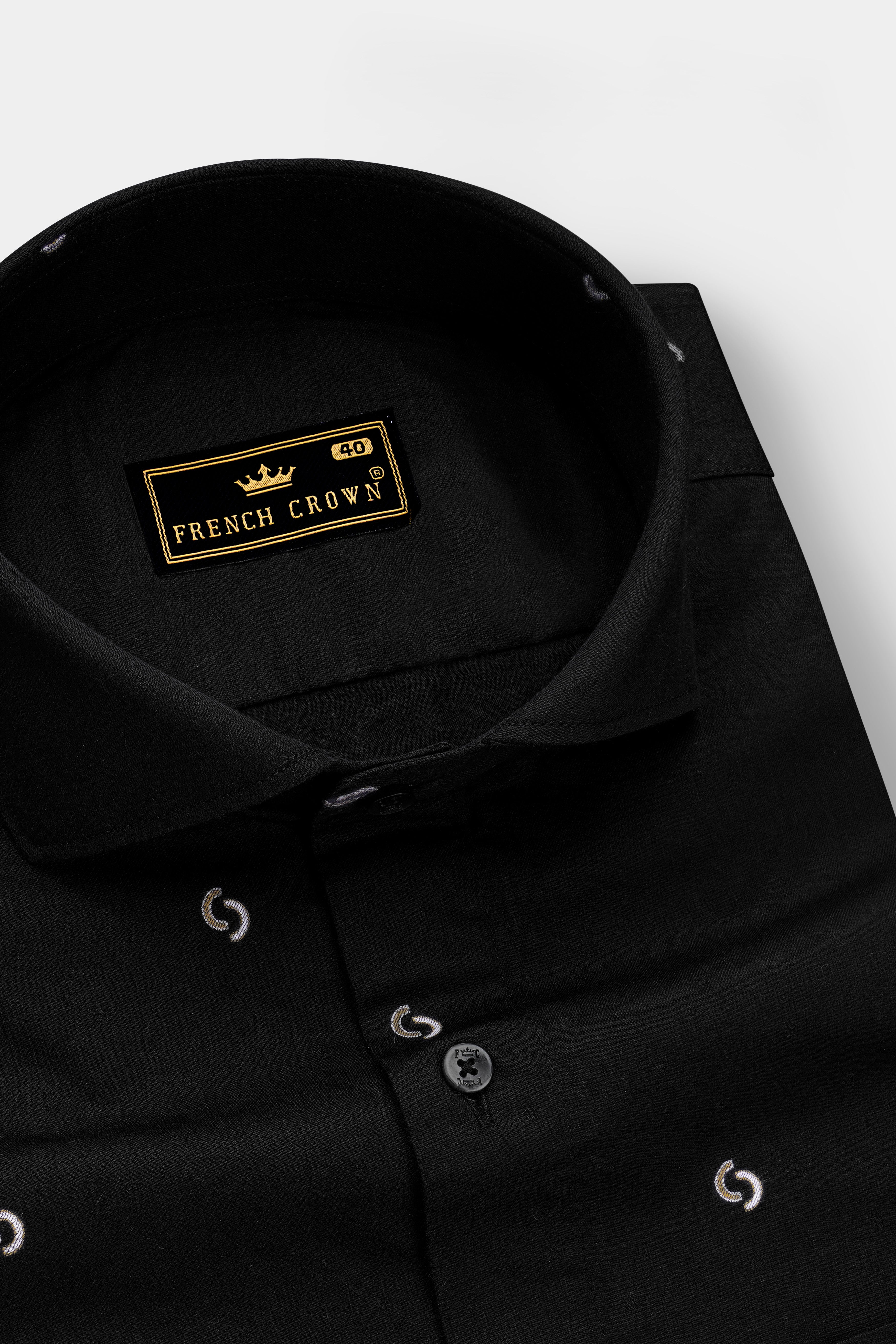 Velnoir-Jade Black Jacquard Textured Premium Cotton Dress Shirt