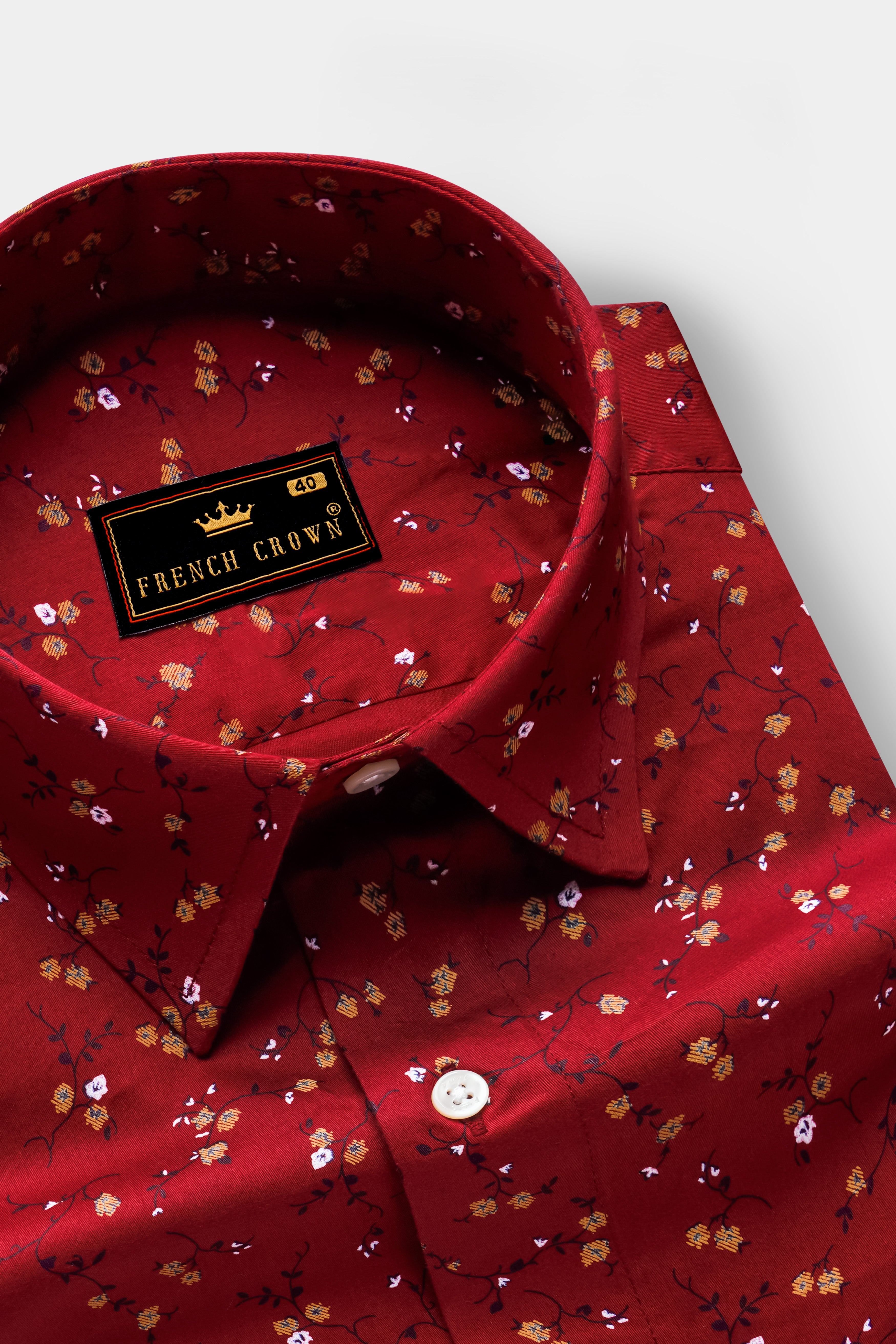Scarzia-Merlot Red Printed Subtle Sheen Super Soft Premium Cotton Semi Formal Shirt