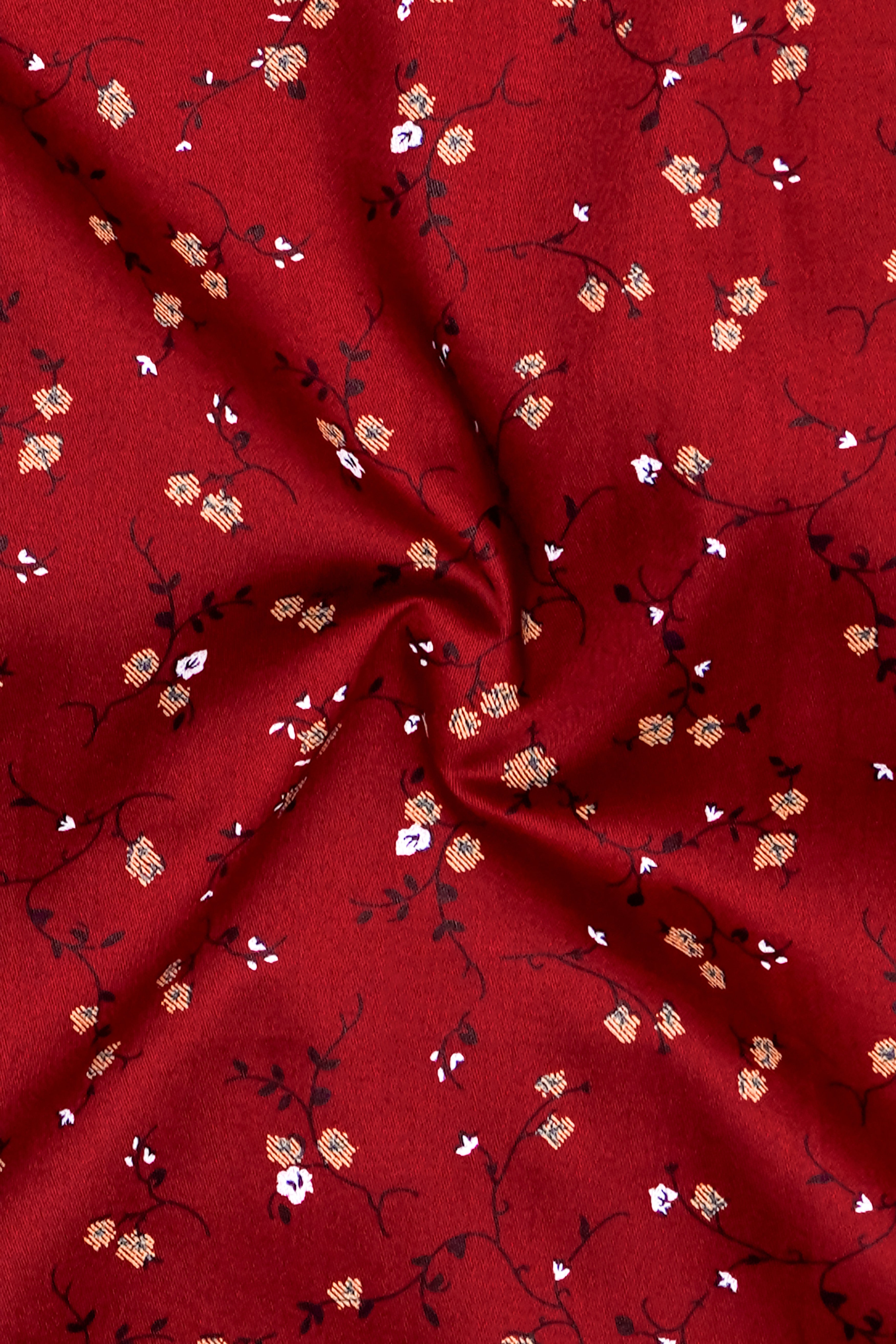 Scarzia-Merlot Red Printed Subtle Sheen Super Soft Premium Cotton Semi Formal Shirt