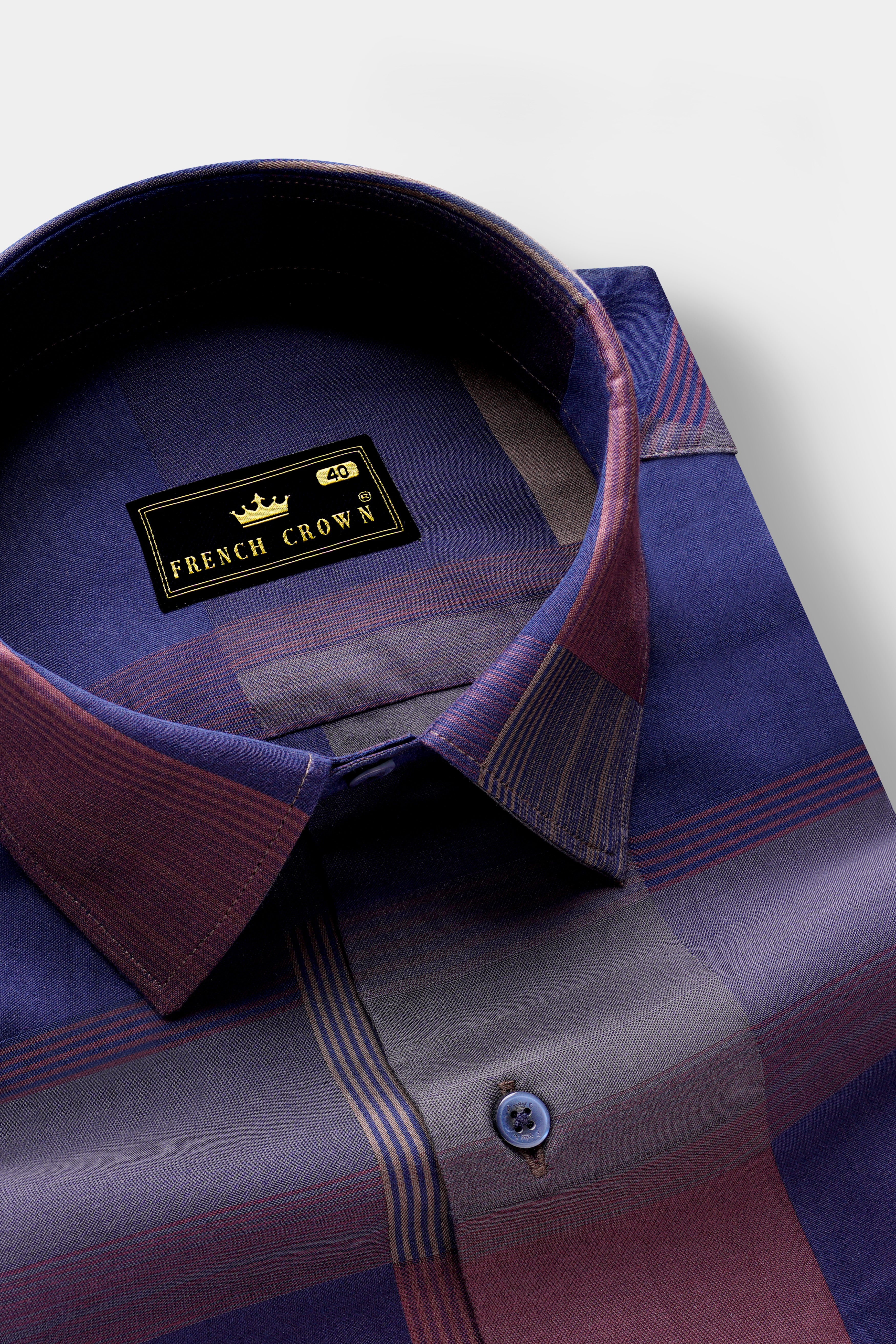Nublair-Martinique Blue And Ferra Pink Plaid Dobby Textured Premium Giza Cotton Dress Shirt