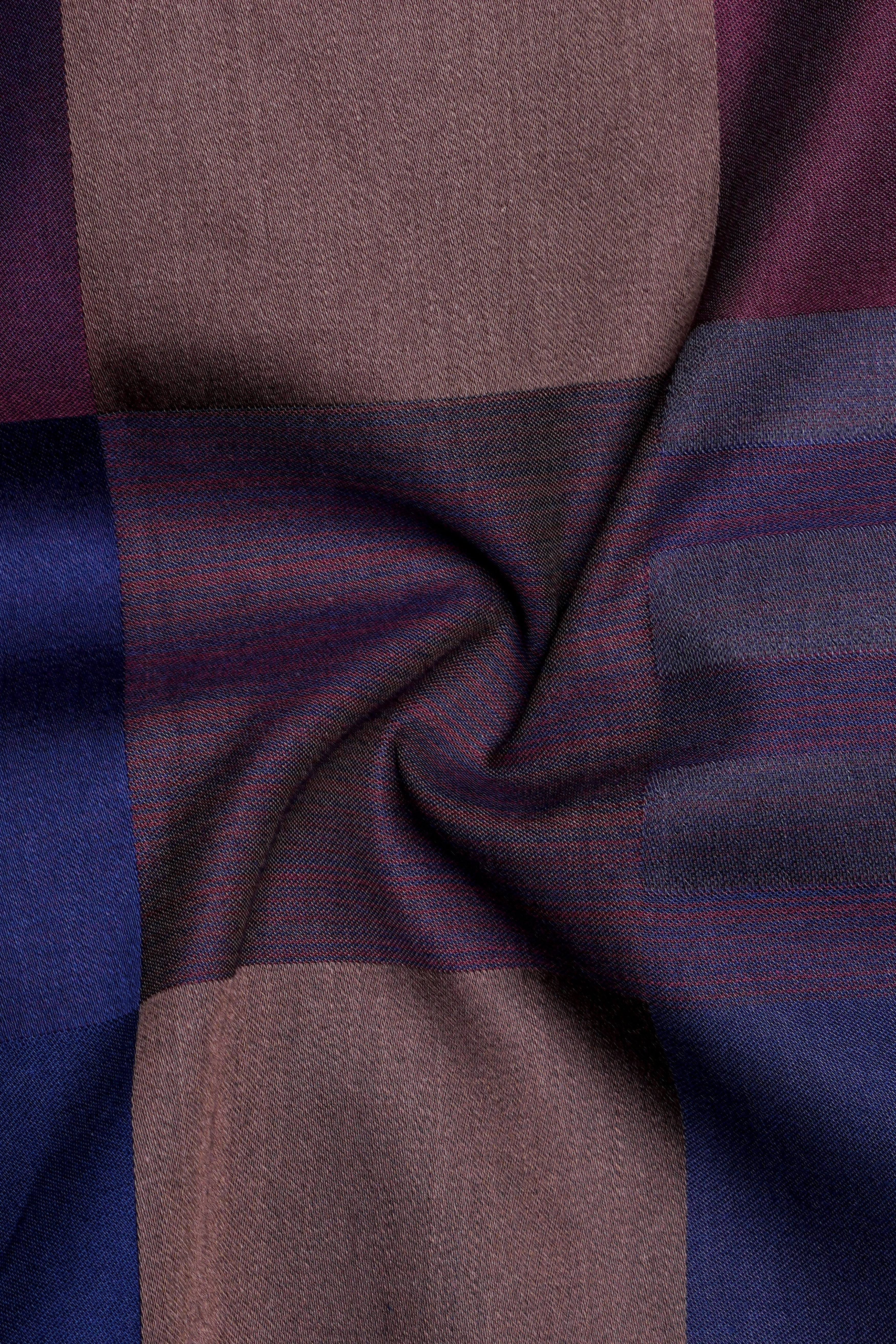 Nublair-Martinique Blue And Ferra Pink Plaid Dobby Textured Premium Giza Cotton Dress Shirt