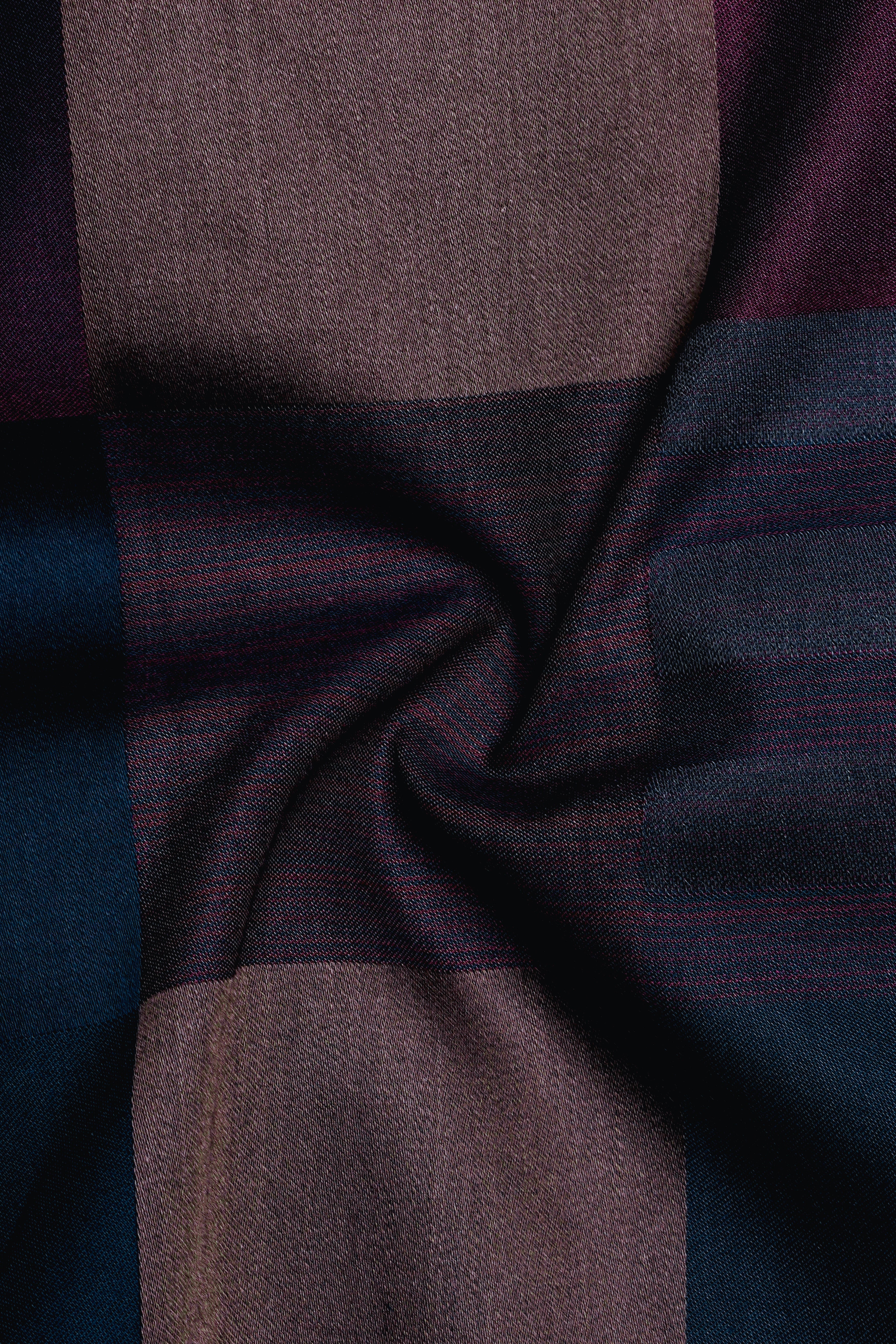 Nublair-Martinique Blue And Ferra Pink Plaid Dobby Textured Premium Giza Cotton Dress Shirt