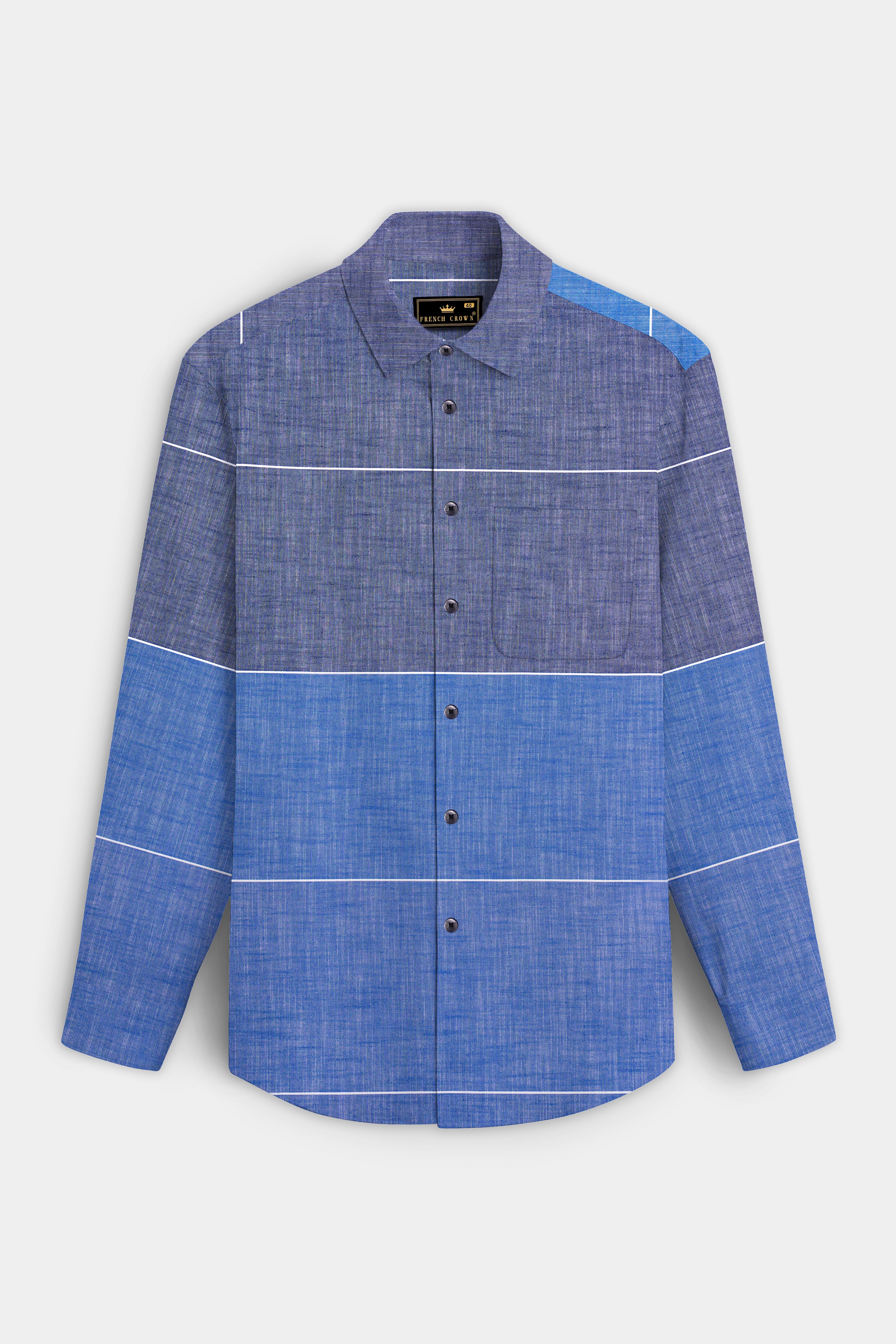 Vintrex-Comet Blue And Marino Striped Denim Premium Cotton Casual Shirt