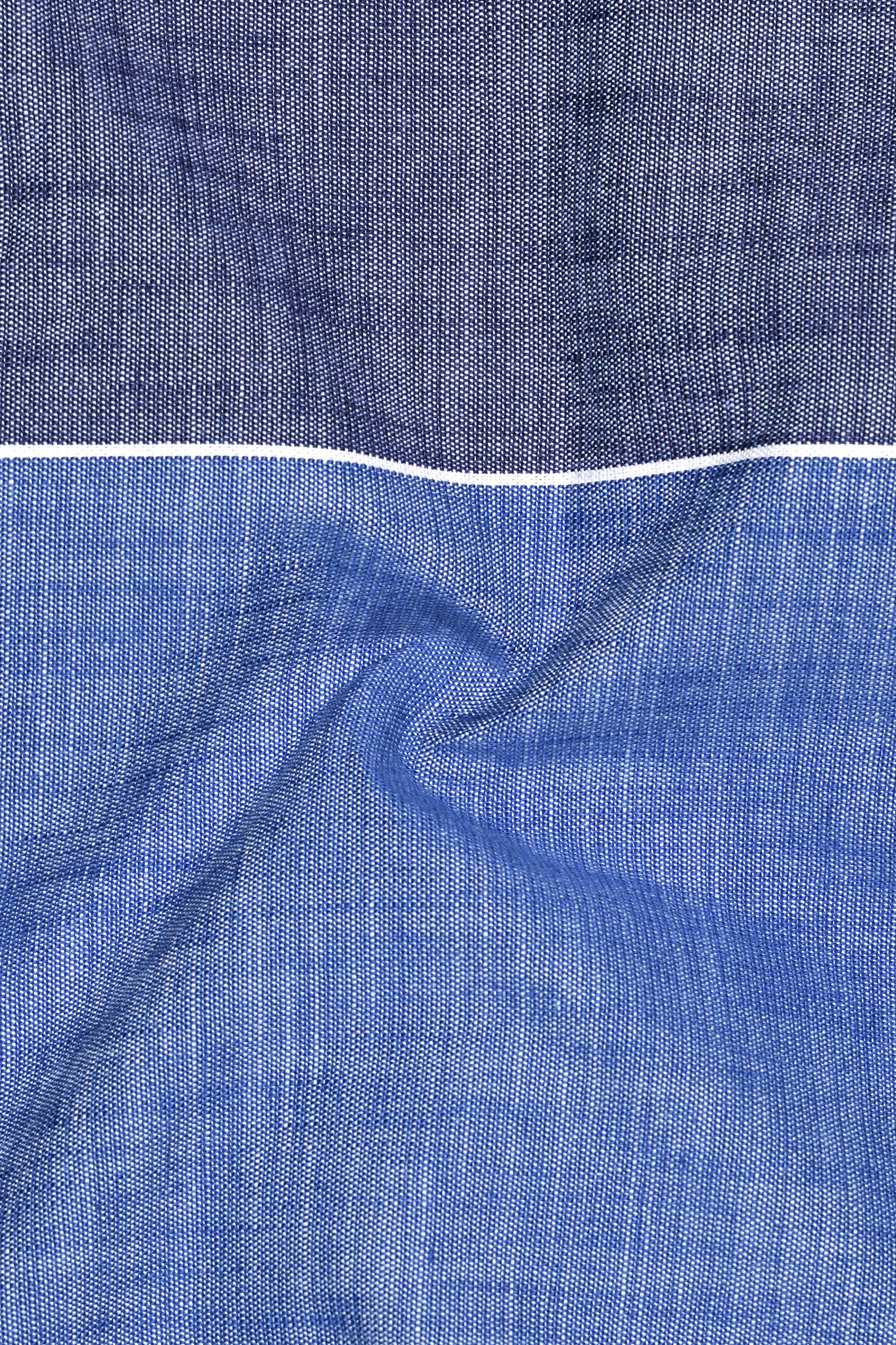 Vintrex-Comet Blue And Marino Striped Denim Premium Cotton Casual Shirt