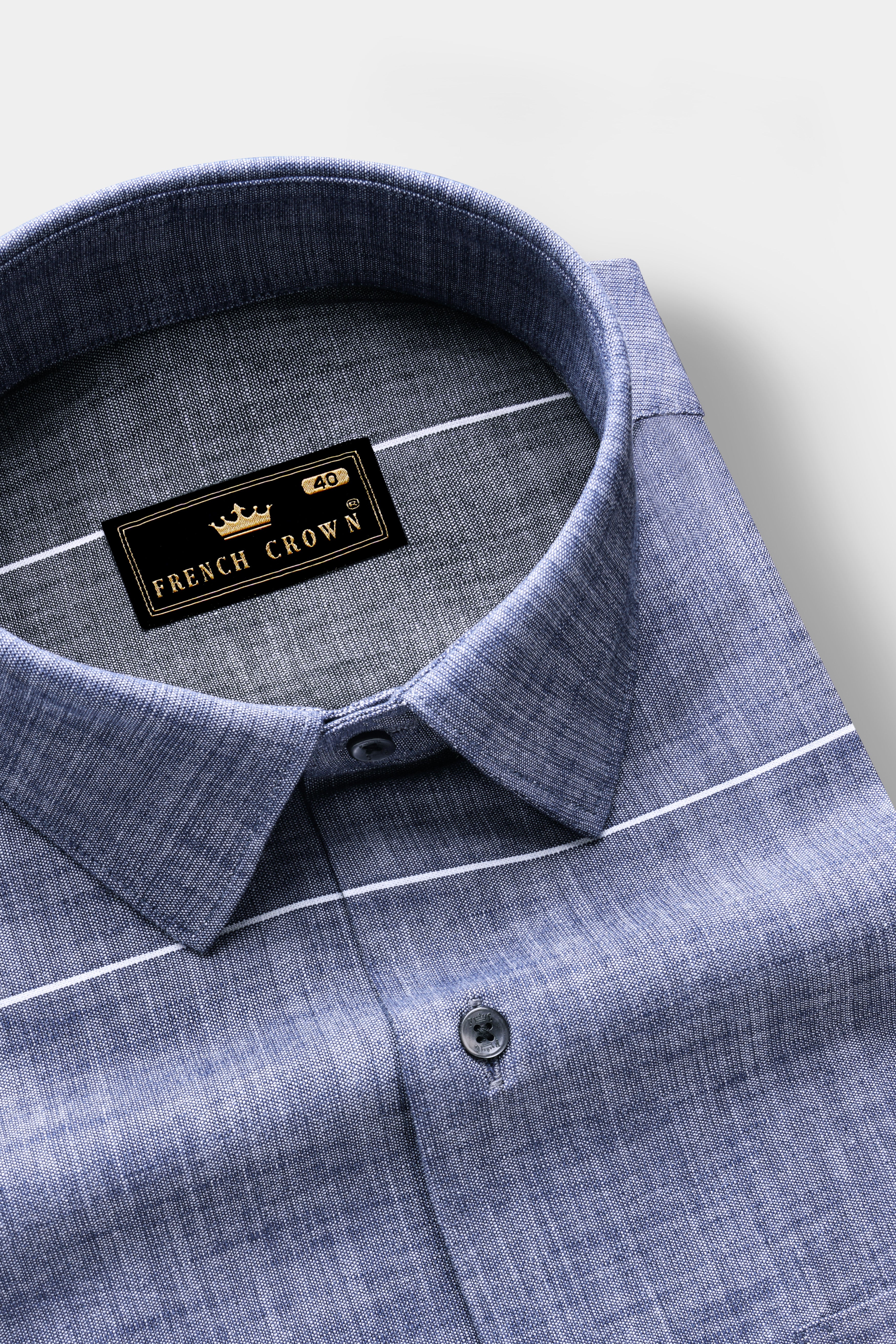 Vintrex-Comet Blue And Marino Striped Denim Premium Cotton Casual Shirt