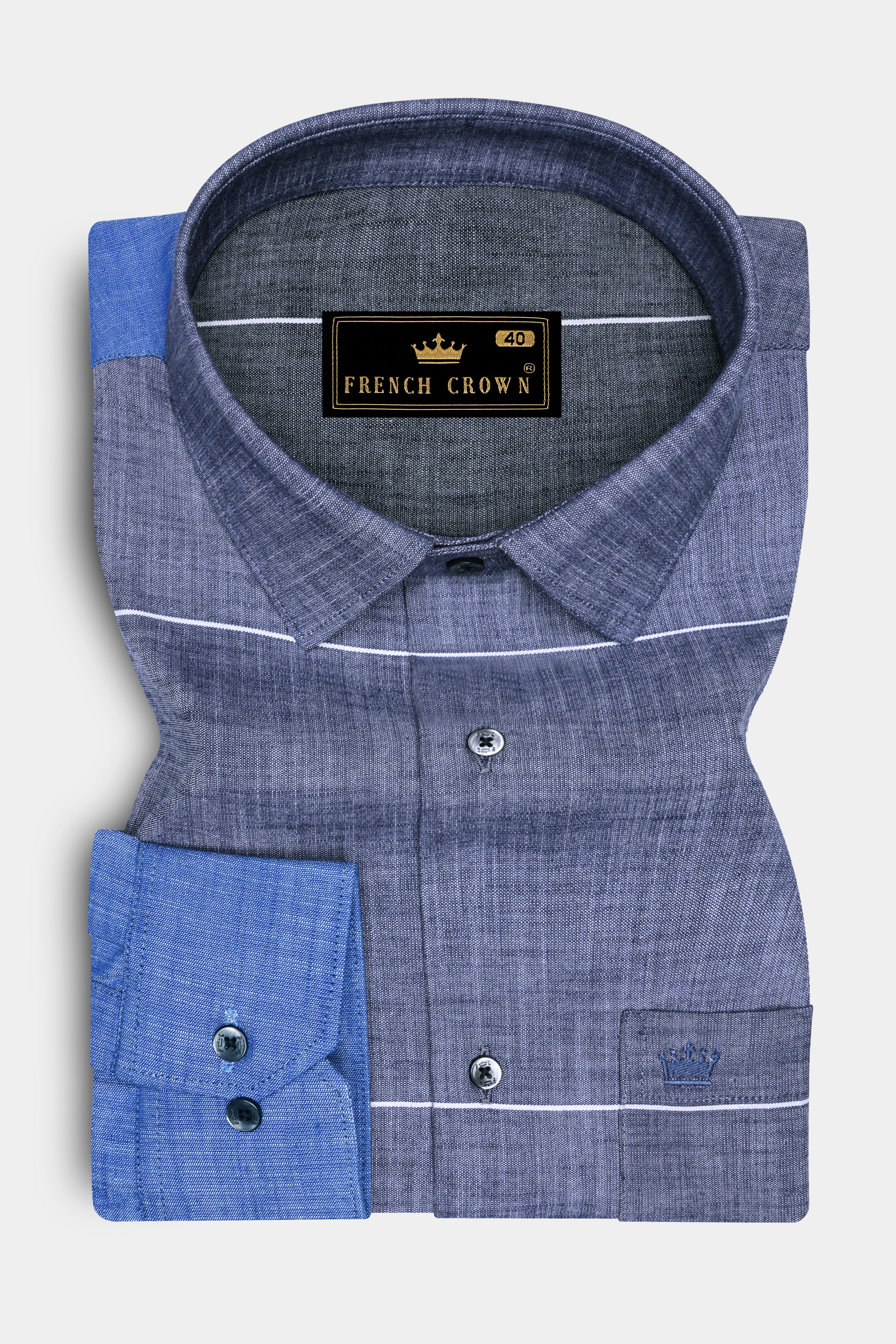 Vintrex-Comet Blue And Marino Striped Denim Premium Cotton Casual Shirt