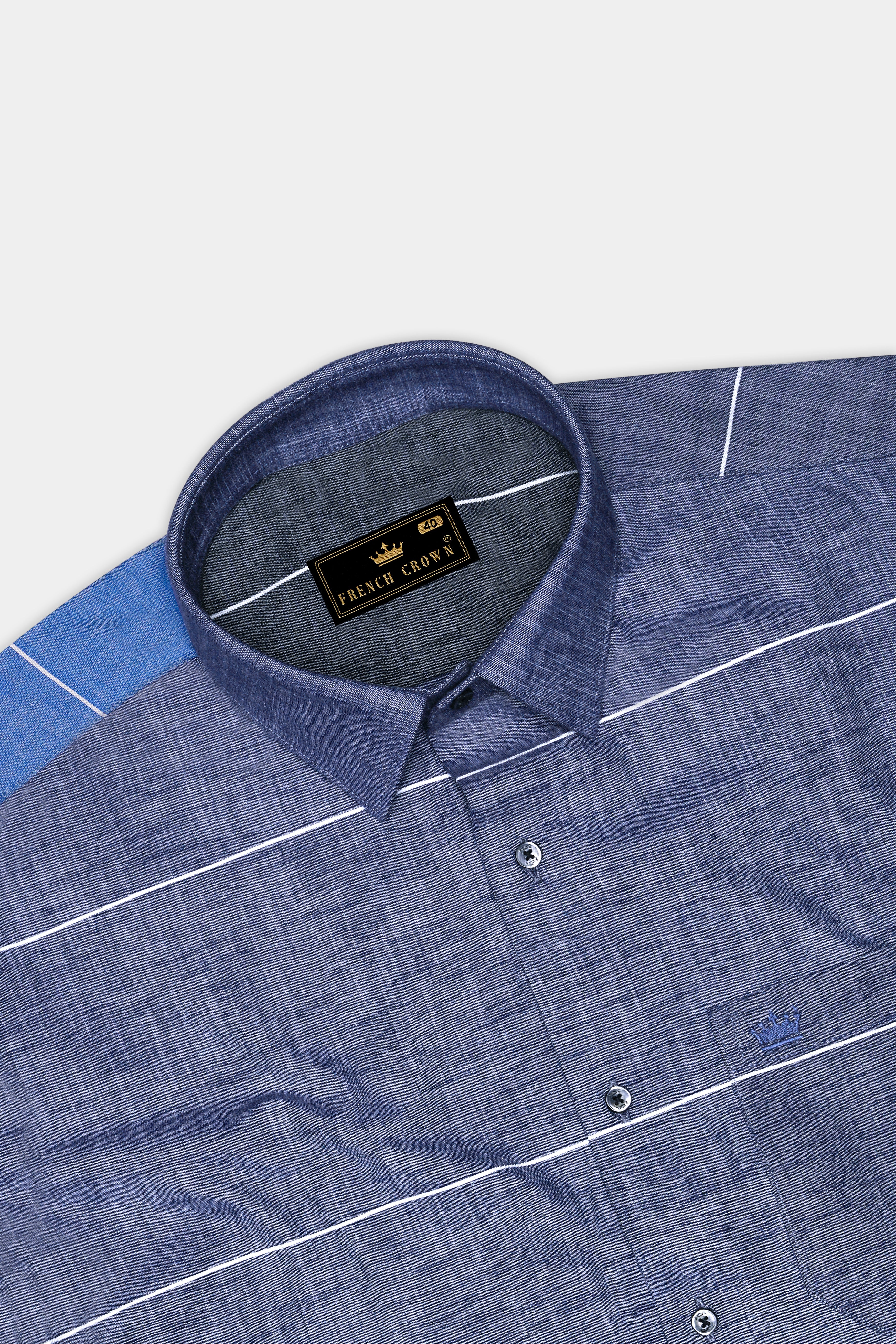 Vintrex-Comet Blue And Marino Striped Denim Premium Cotton Casual Shirt