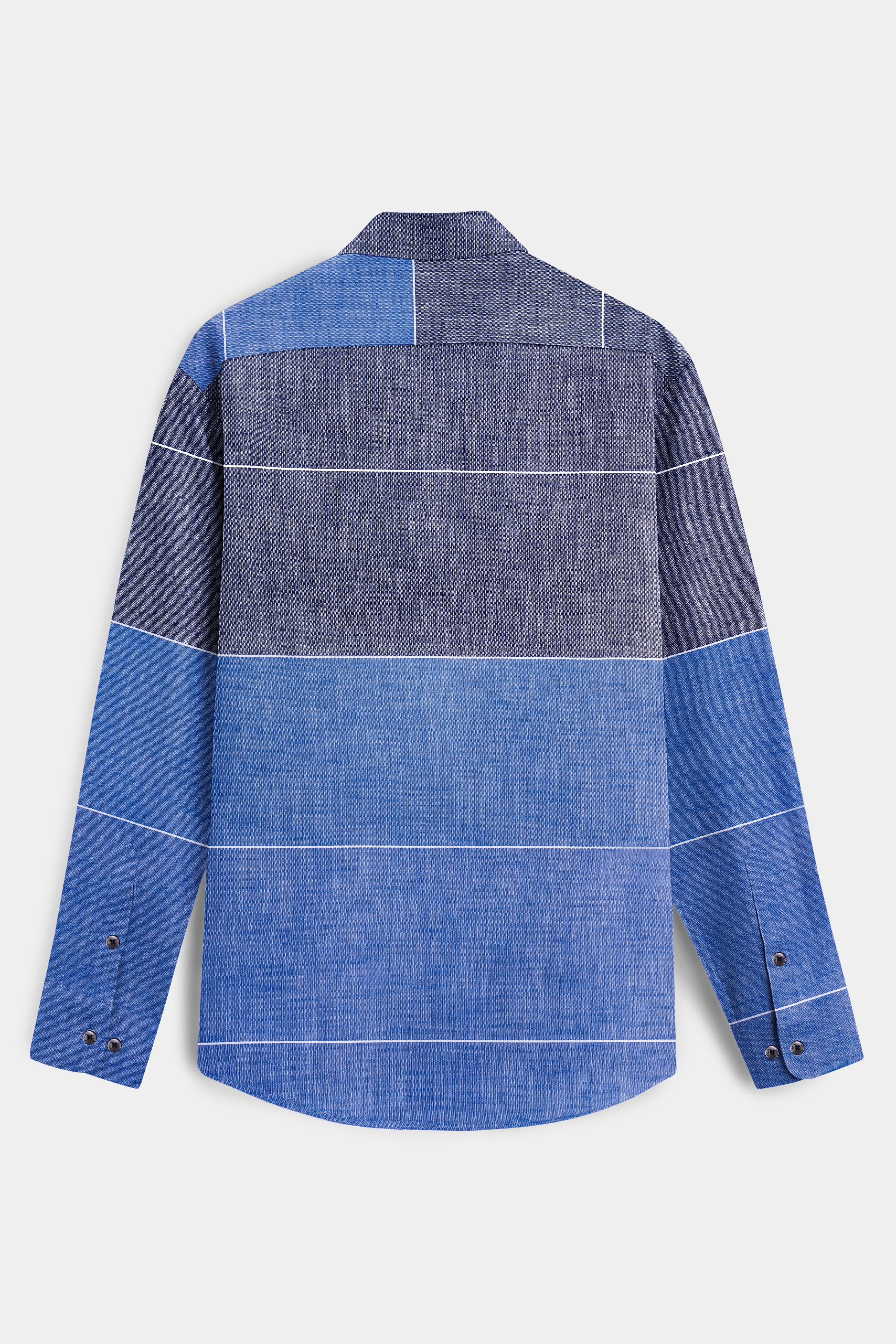 Vintrex-Comet Blue And Marino Striped Denim Premium Cotton Casual Shirt