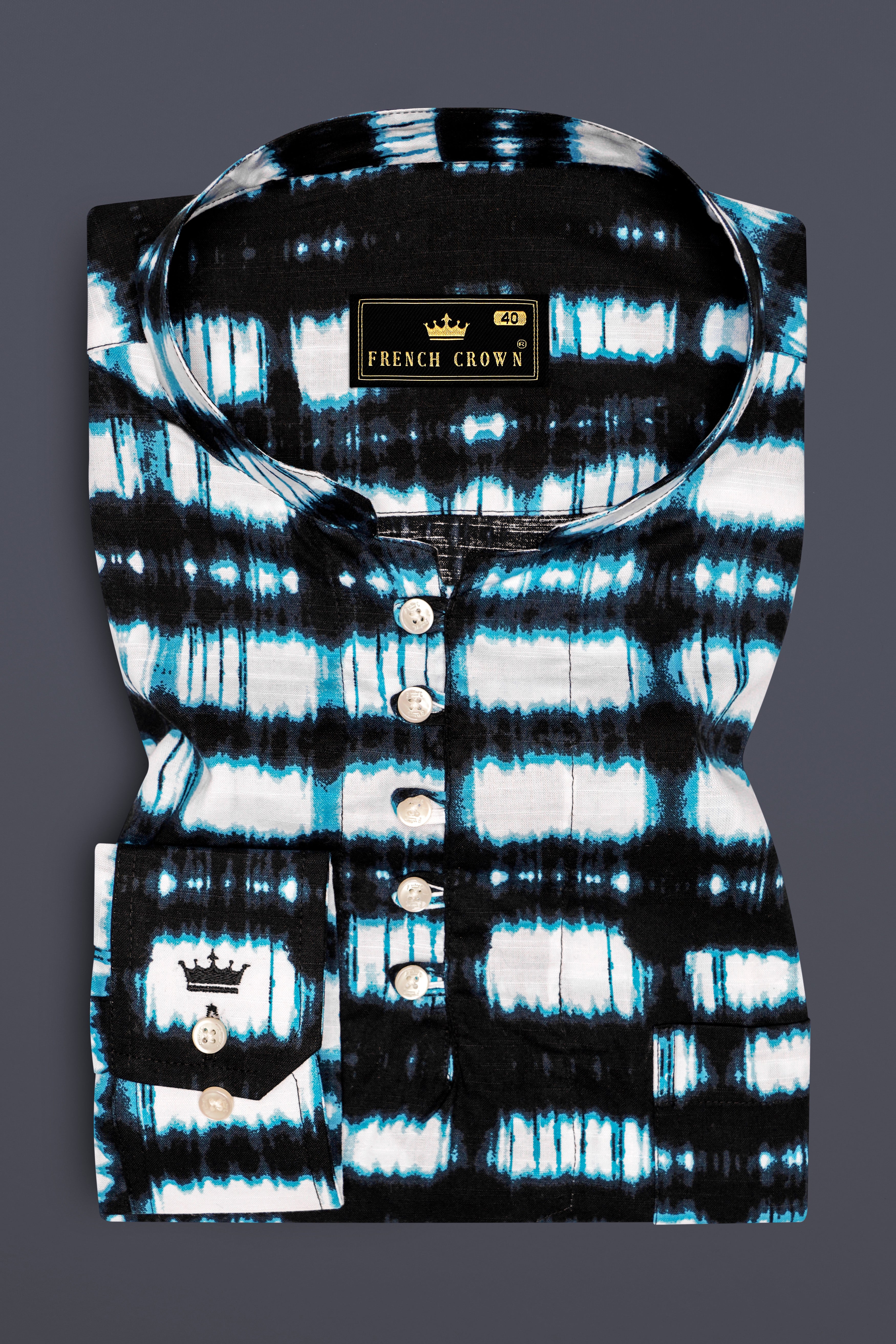 Skamira-Blumine Blue And Bright White Printed Chambray Premium Cotton Casual Kurta Shirt