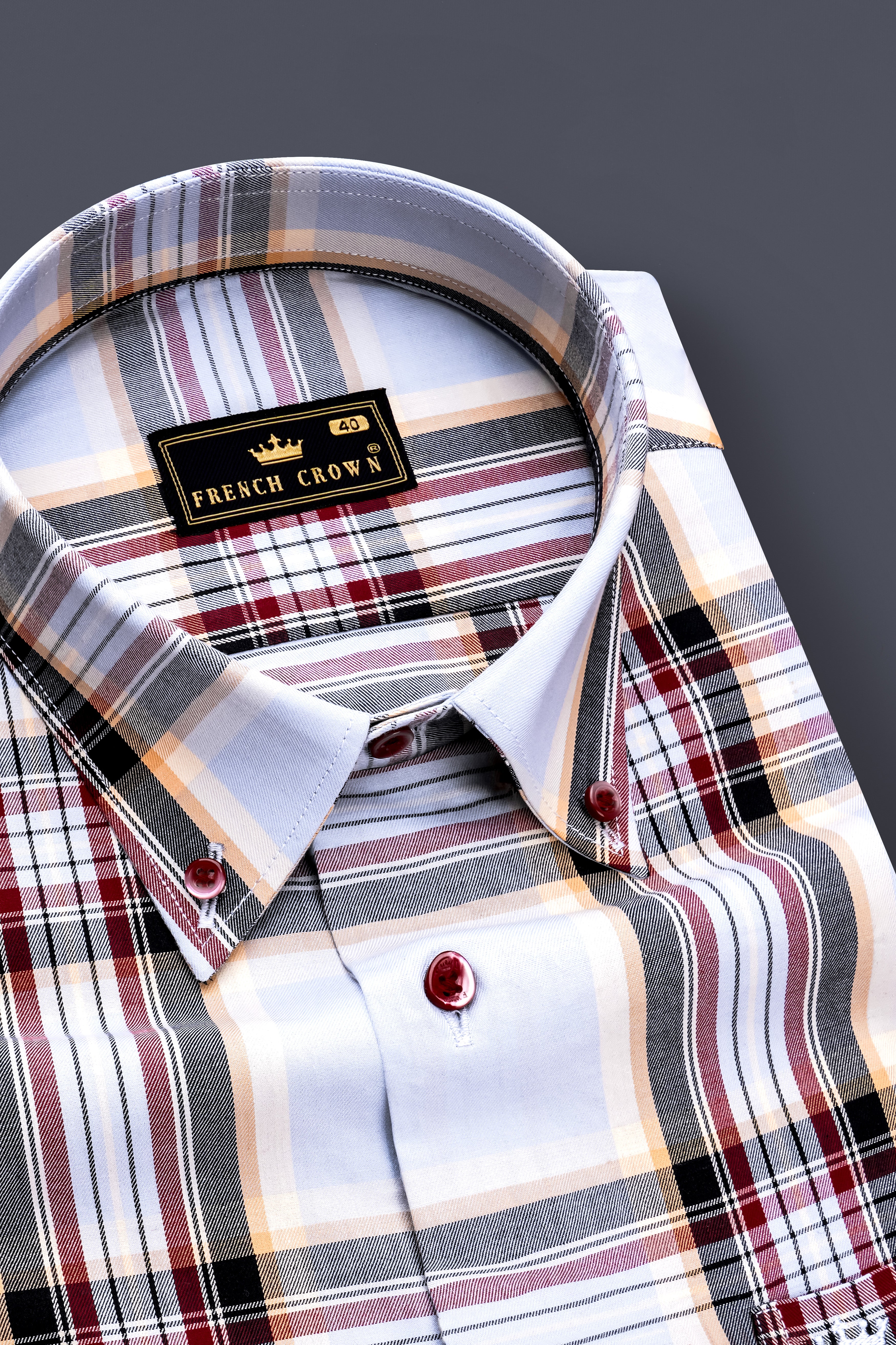 Rustair-Heather Gray And Paprika Red Plaid Twill Premium Cotton Semi Formal Shirt