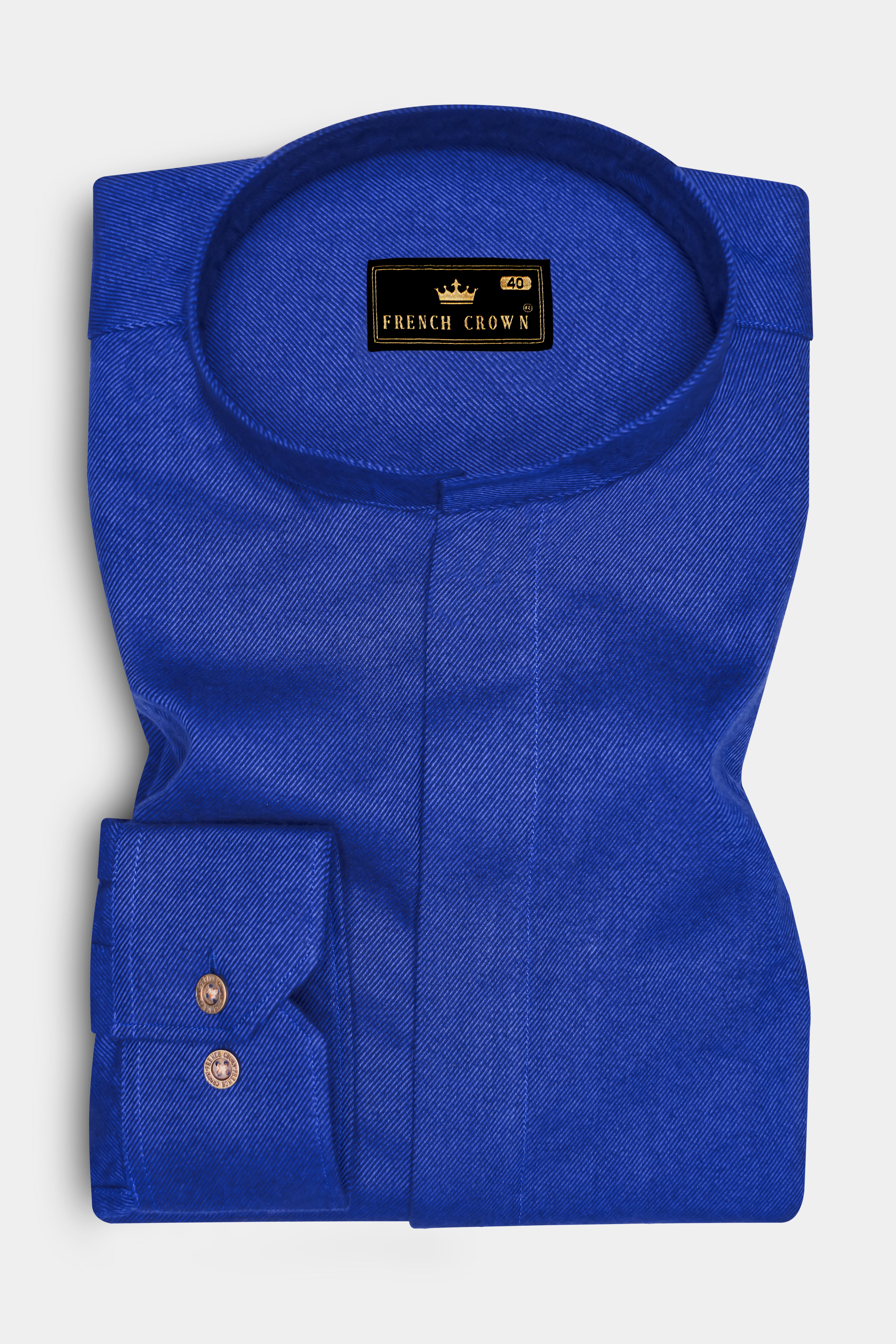 Vintero-Lapis Blue Heavyweight Flannel Designer Casual Overshirt/shacket