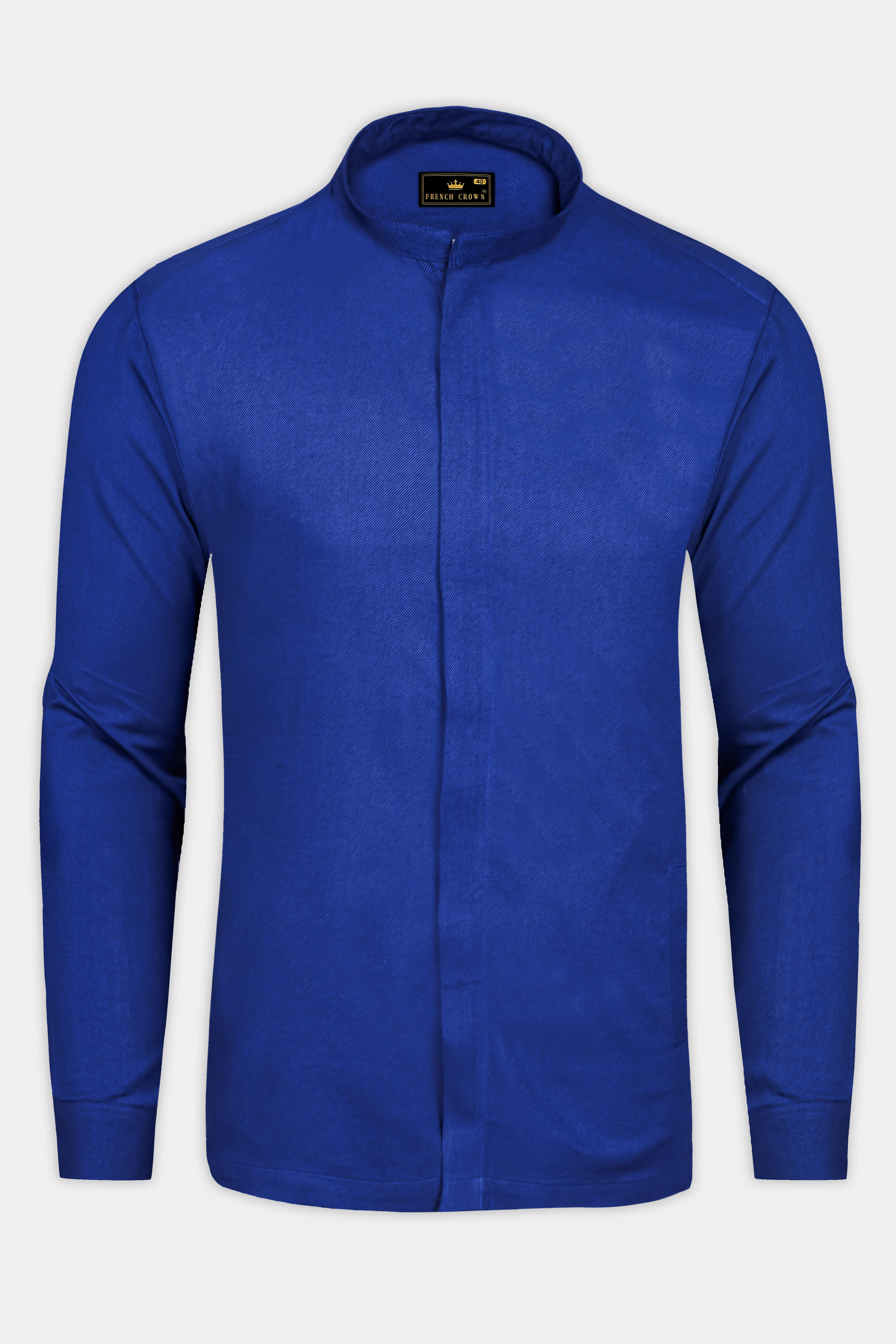 Vintero-Lapis Blue Heavyweight Flannel Designer Casual Overshirt/shacket