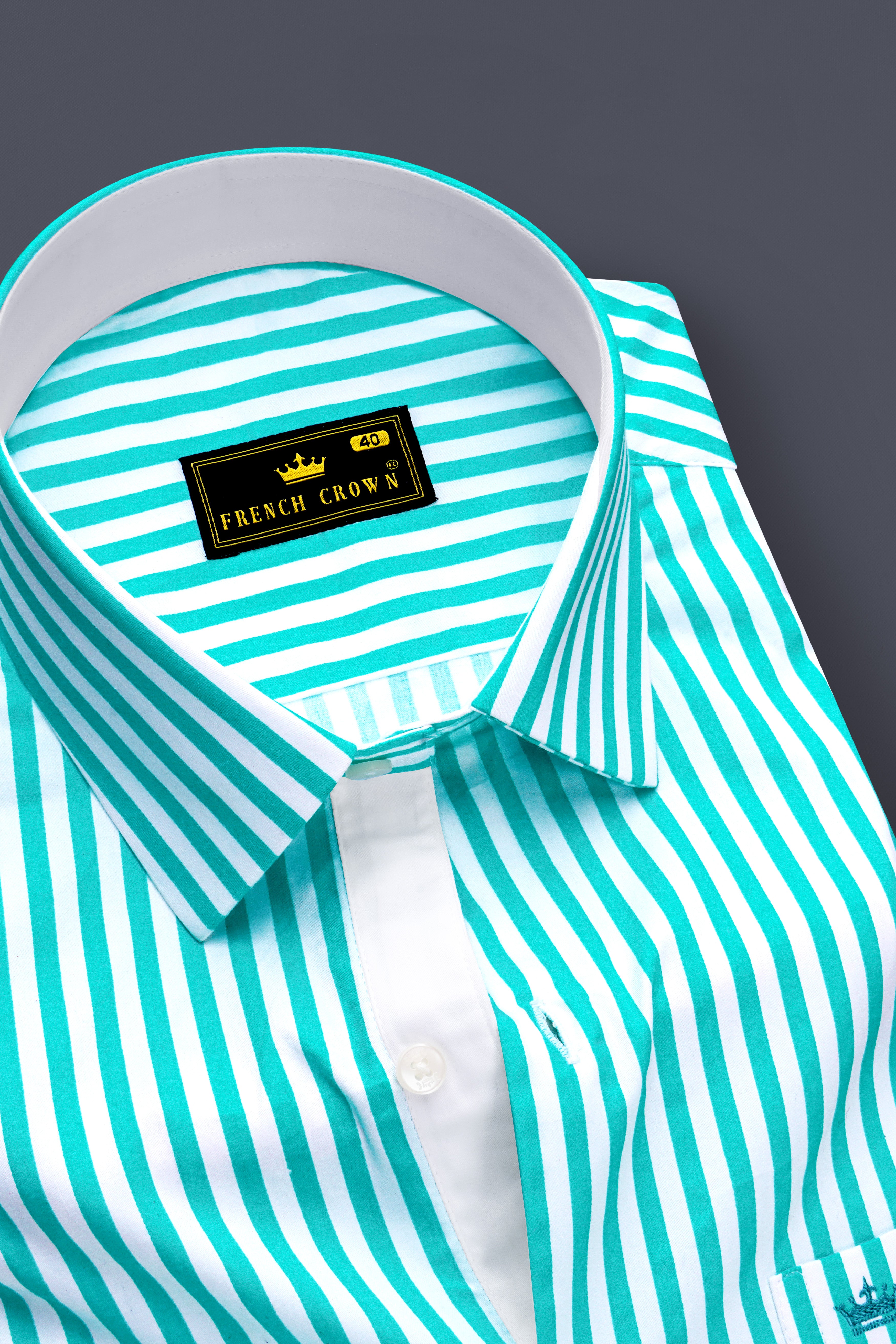 Azurelin-Lochinvar Blue And Bright White Striped Subtle Sheen Super Soft Premium Cotton Dress Shirt