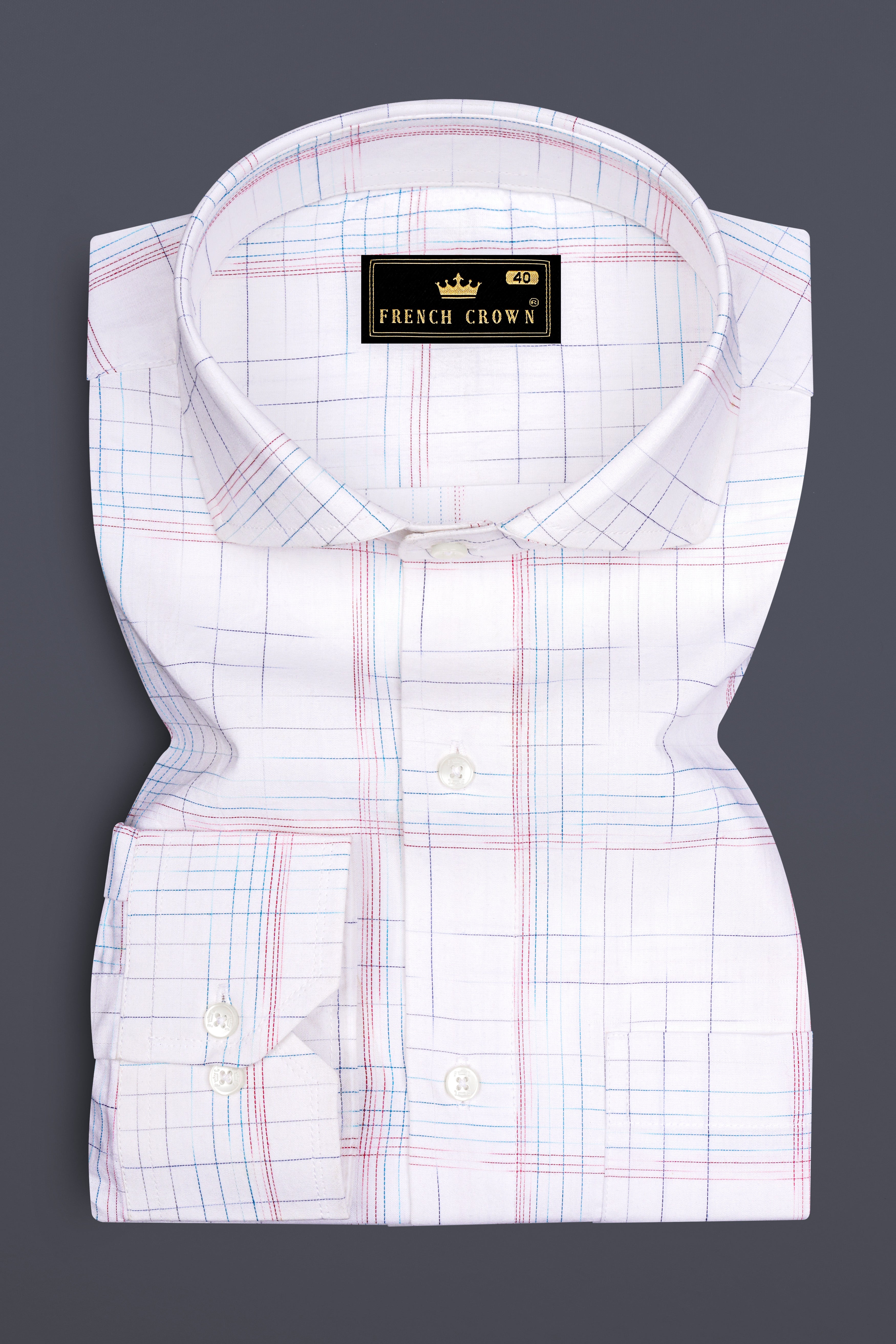 Alberic-Bright White Printed Dobby Textured Premium Giza Cotton Dress Shirt