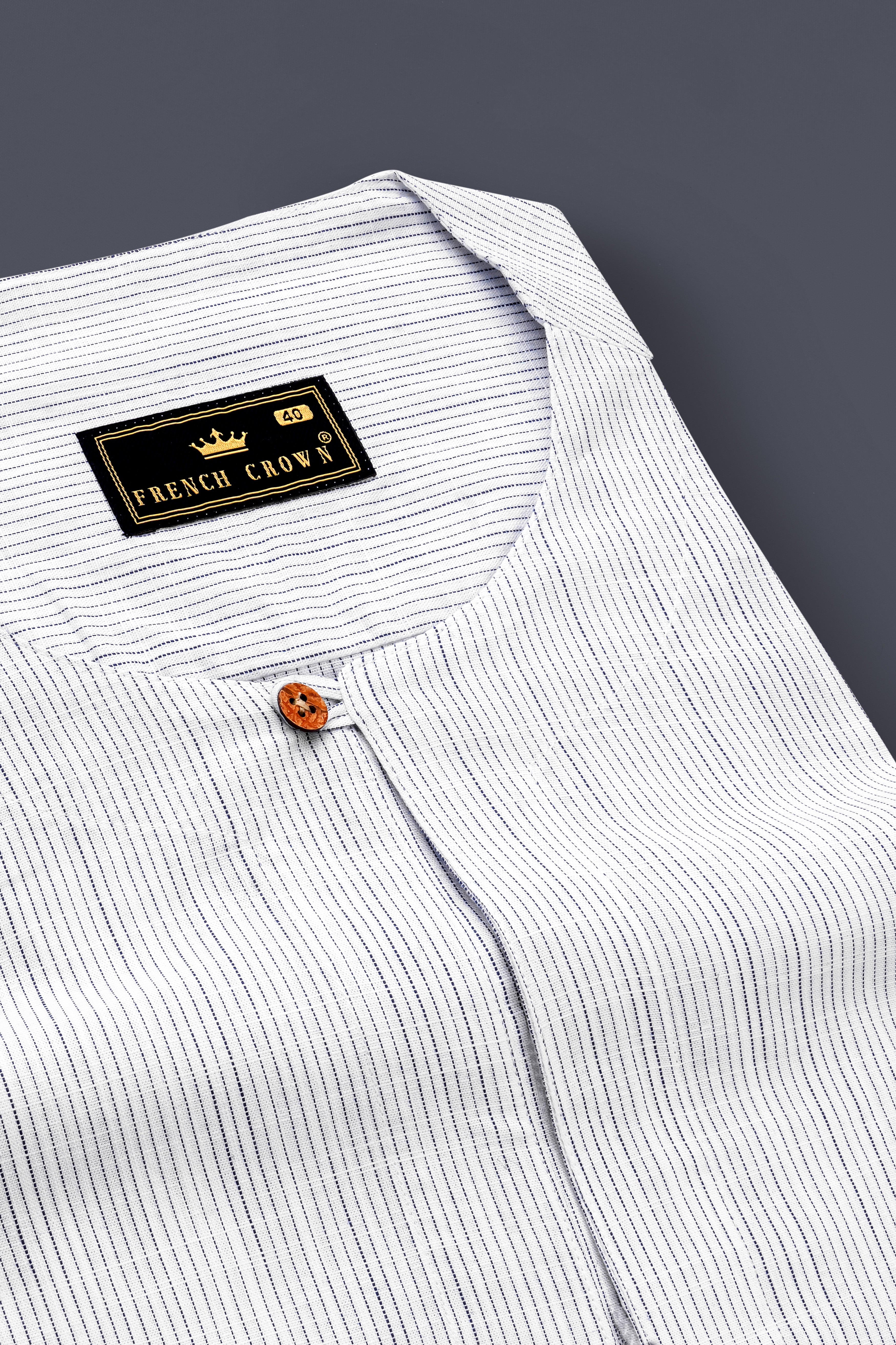 Vellure-Amour Gray Striped Dobby Textured Premium Giza Cotton Designer Casual Shirt
