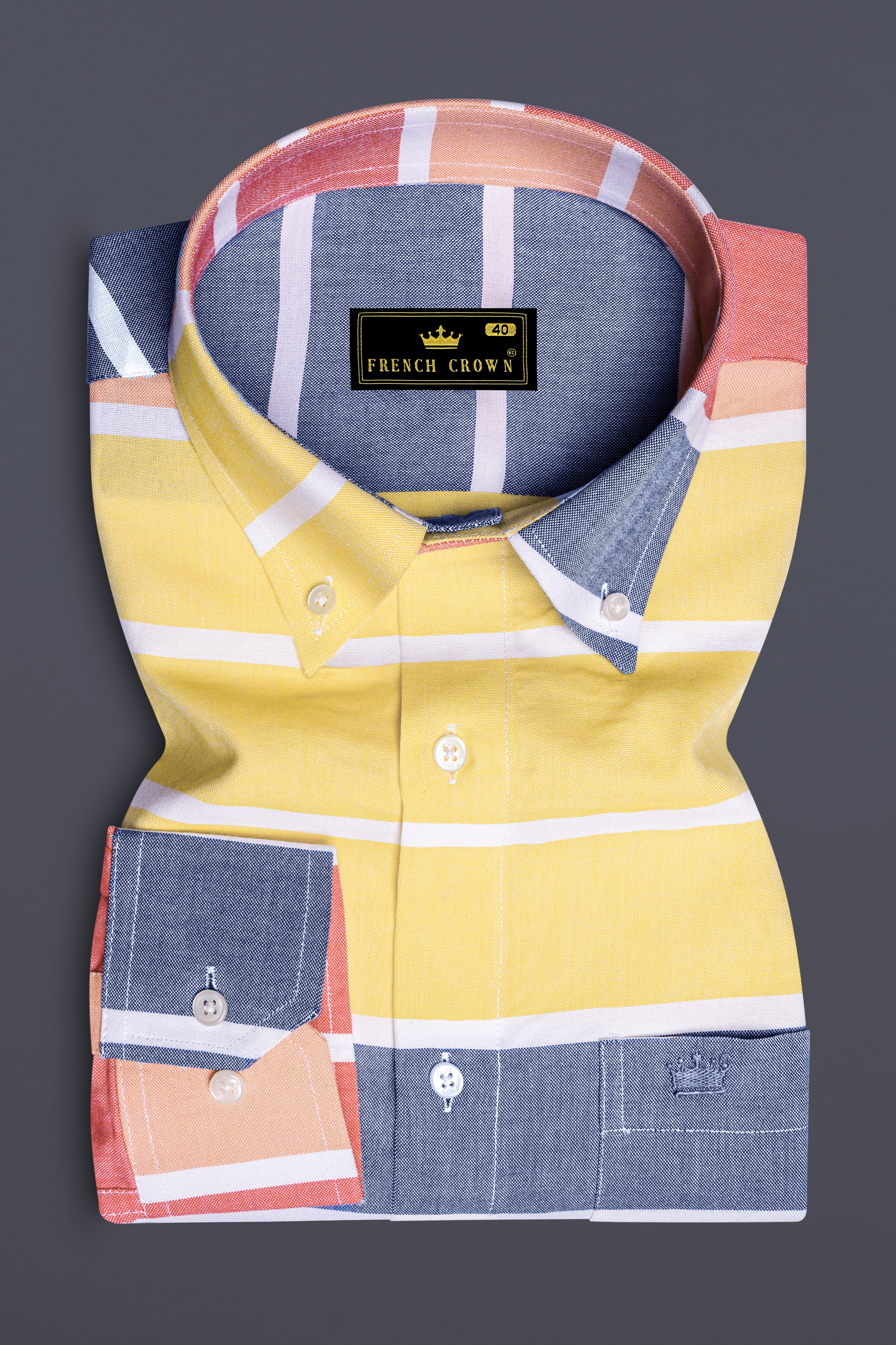 Jaspiro-Scampi Blue And Jasmine Yellow Multicolour Striped Royal Oxford Casual Shirt