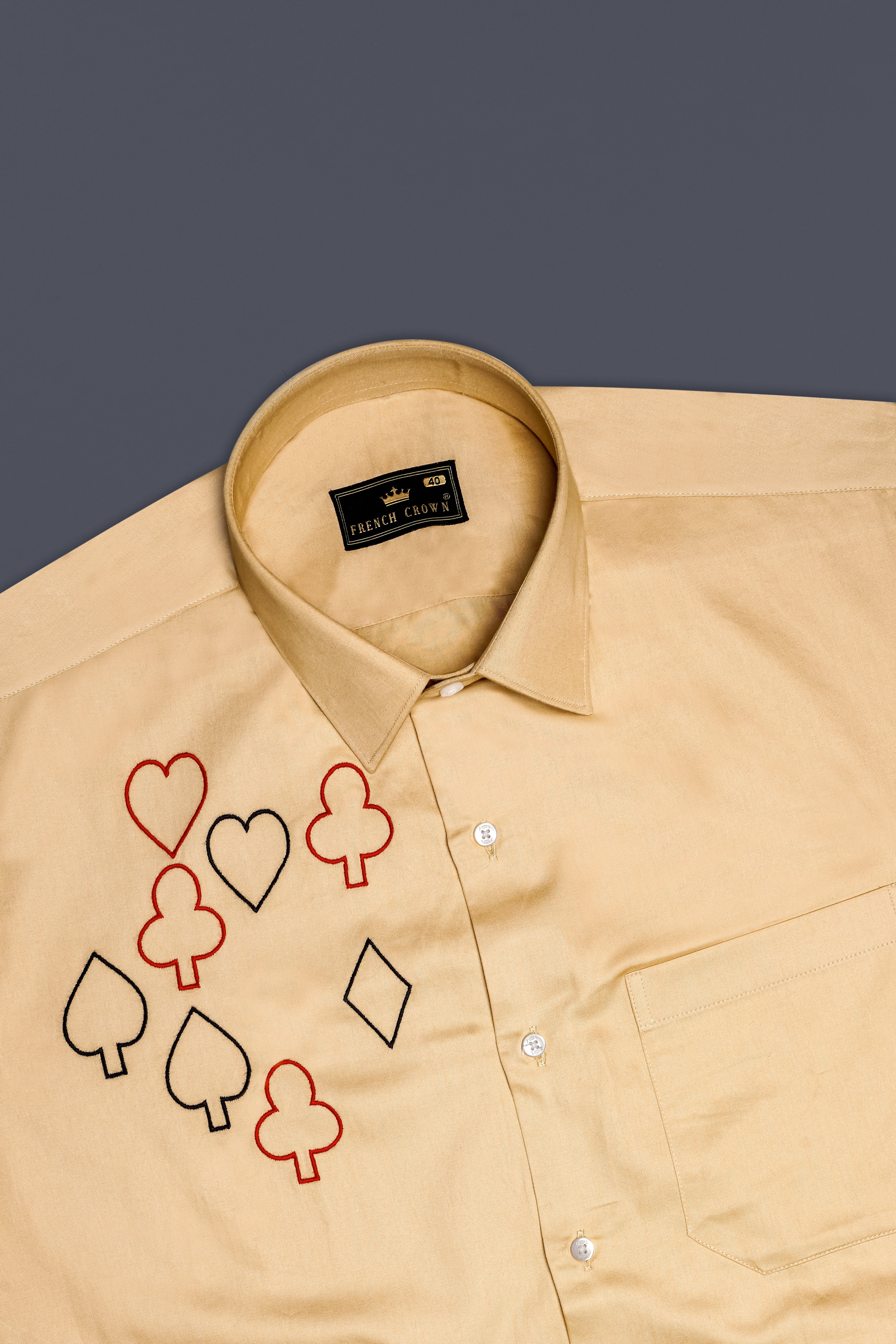 Cardish-Calico Brown Solitaire Card Embroidered Super Soft Premium Cotton Casual Designer Shirt