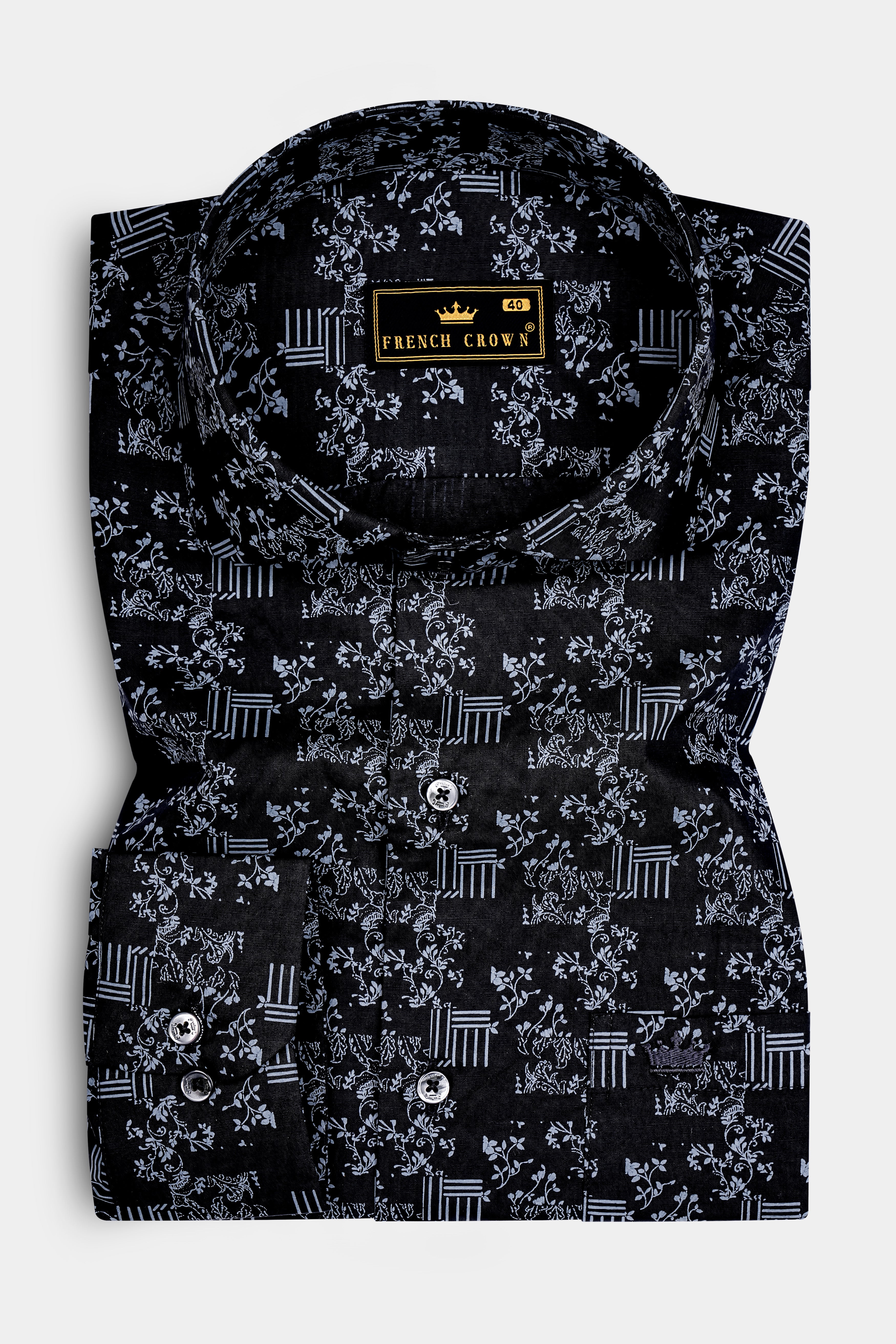 Vesperin-Smoky Black Printed Super Soft Premium Cotton Semi Formal Shirt