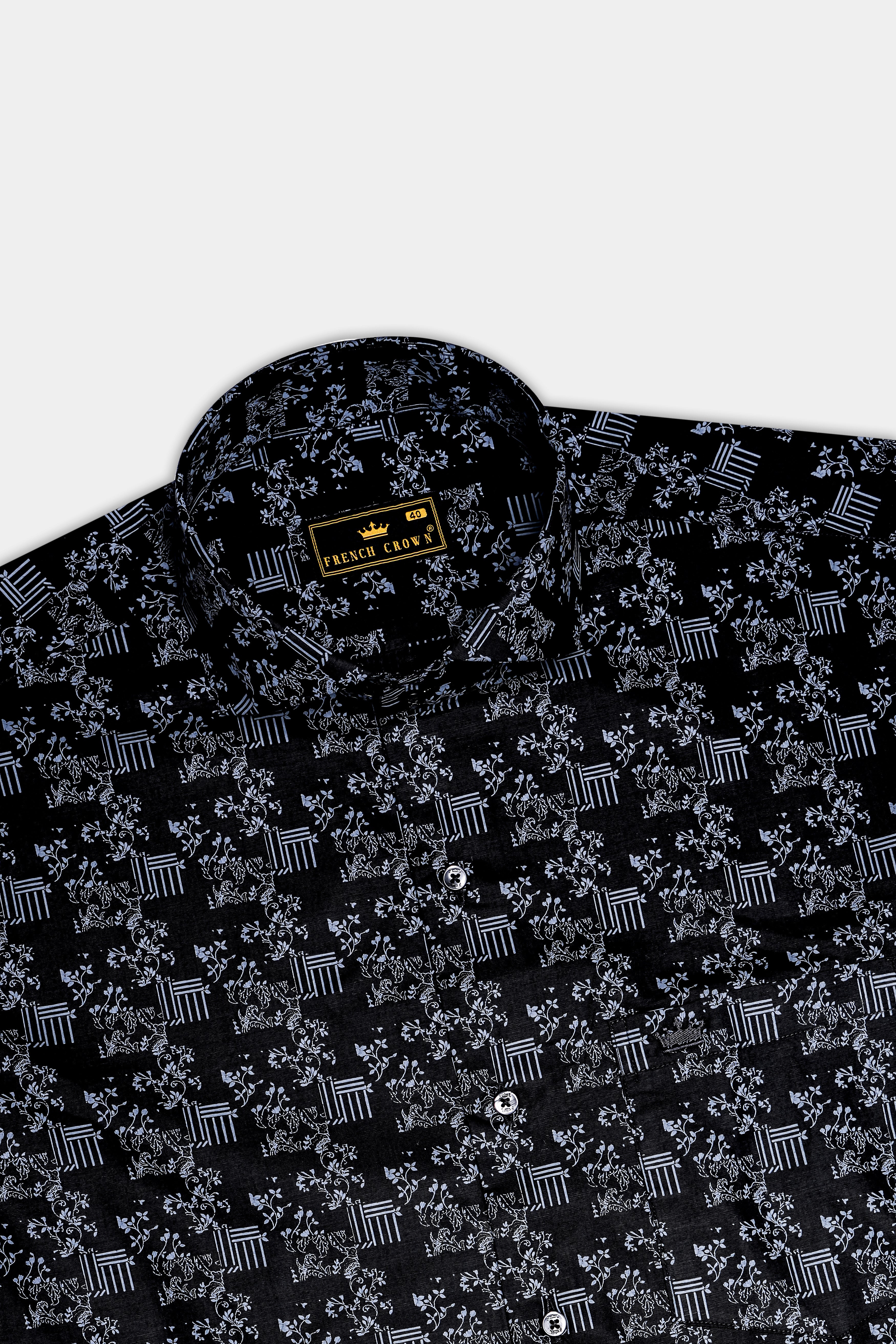 Vesperin-Smoky Black Printed Super Soft Premium Cotton Semi Formal Shirt