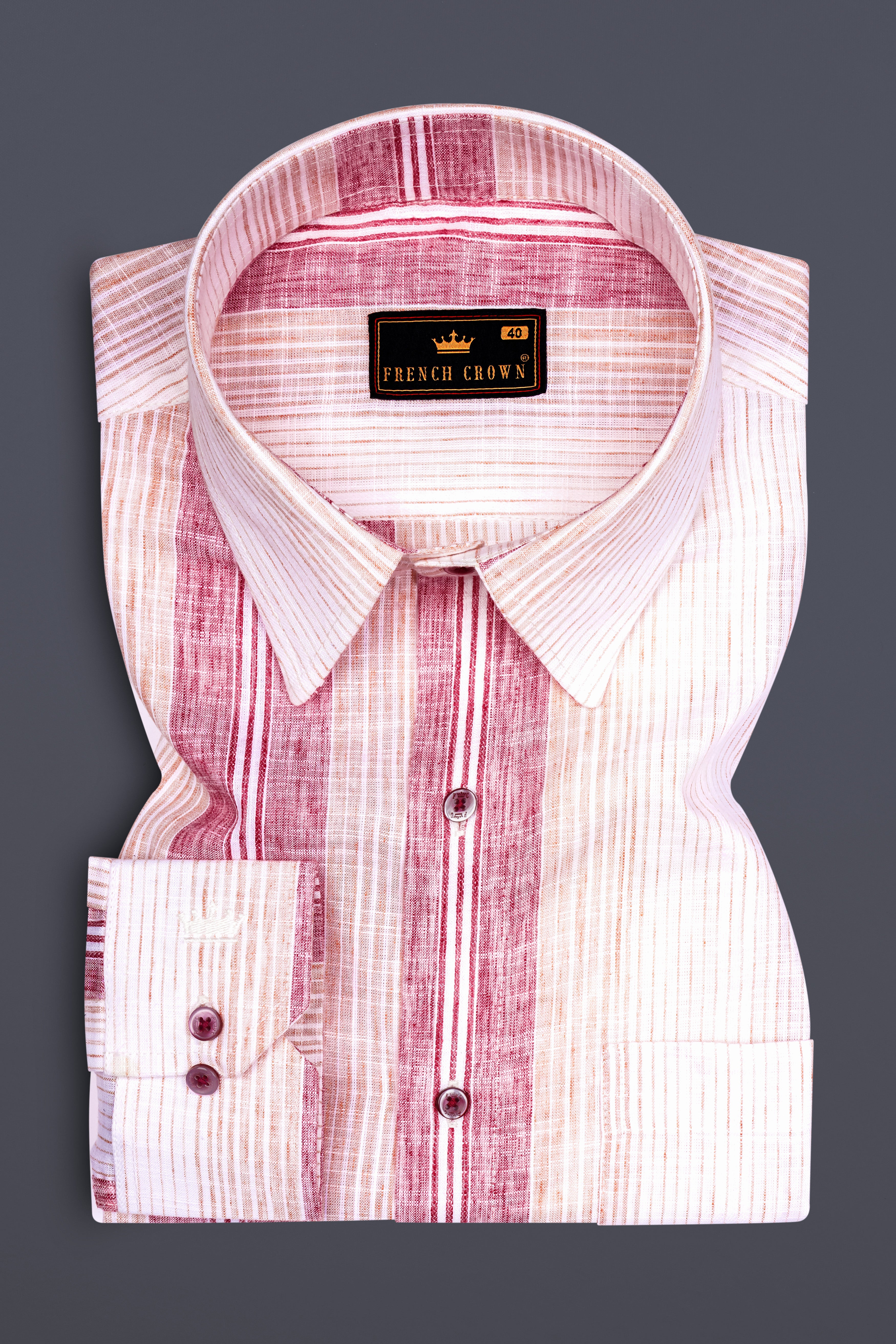 Zaffira-Sherbet Pink Striped Chambray Premium Cotton Semi Formal Shirt