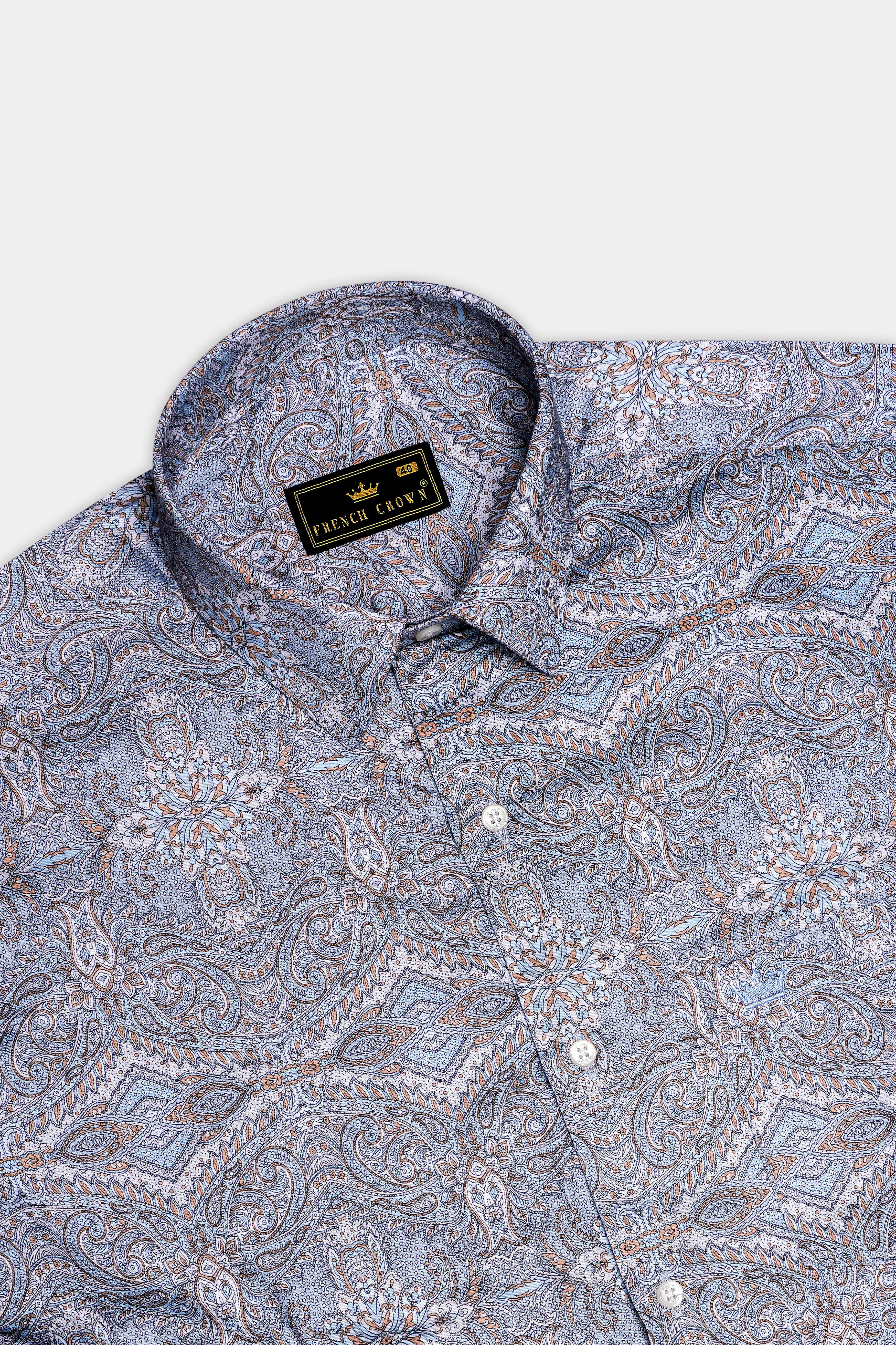 Azuron-Ship Cove Blue Paisleys Printed Subtle Sheen Super Soft Premium Cotton Casual Shirt