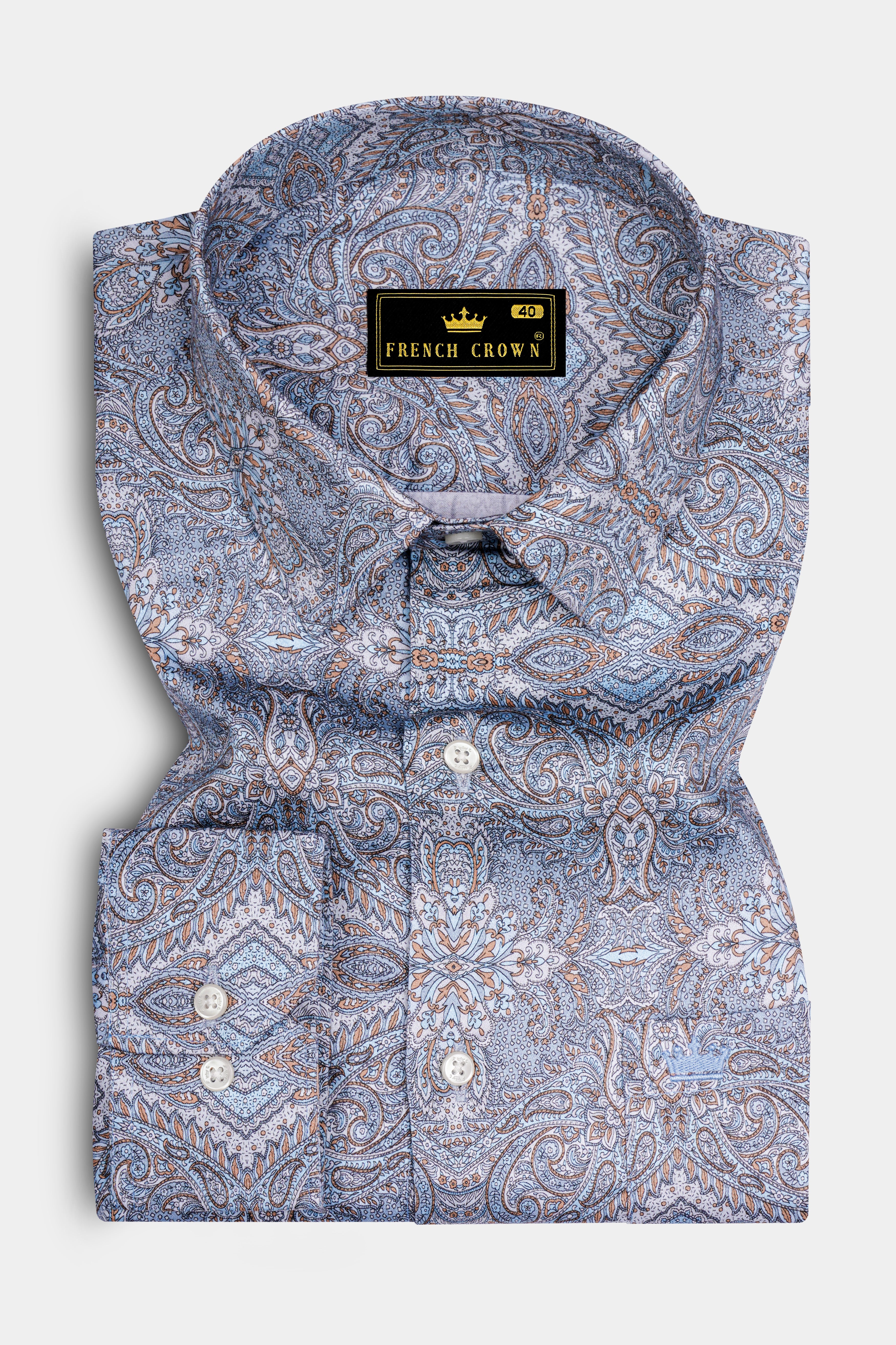 Azuron-Ship Cove Blue Paisleys Printed Subtle Sheen Super Soft Premium Cotton Casual Shirt