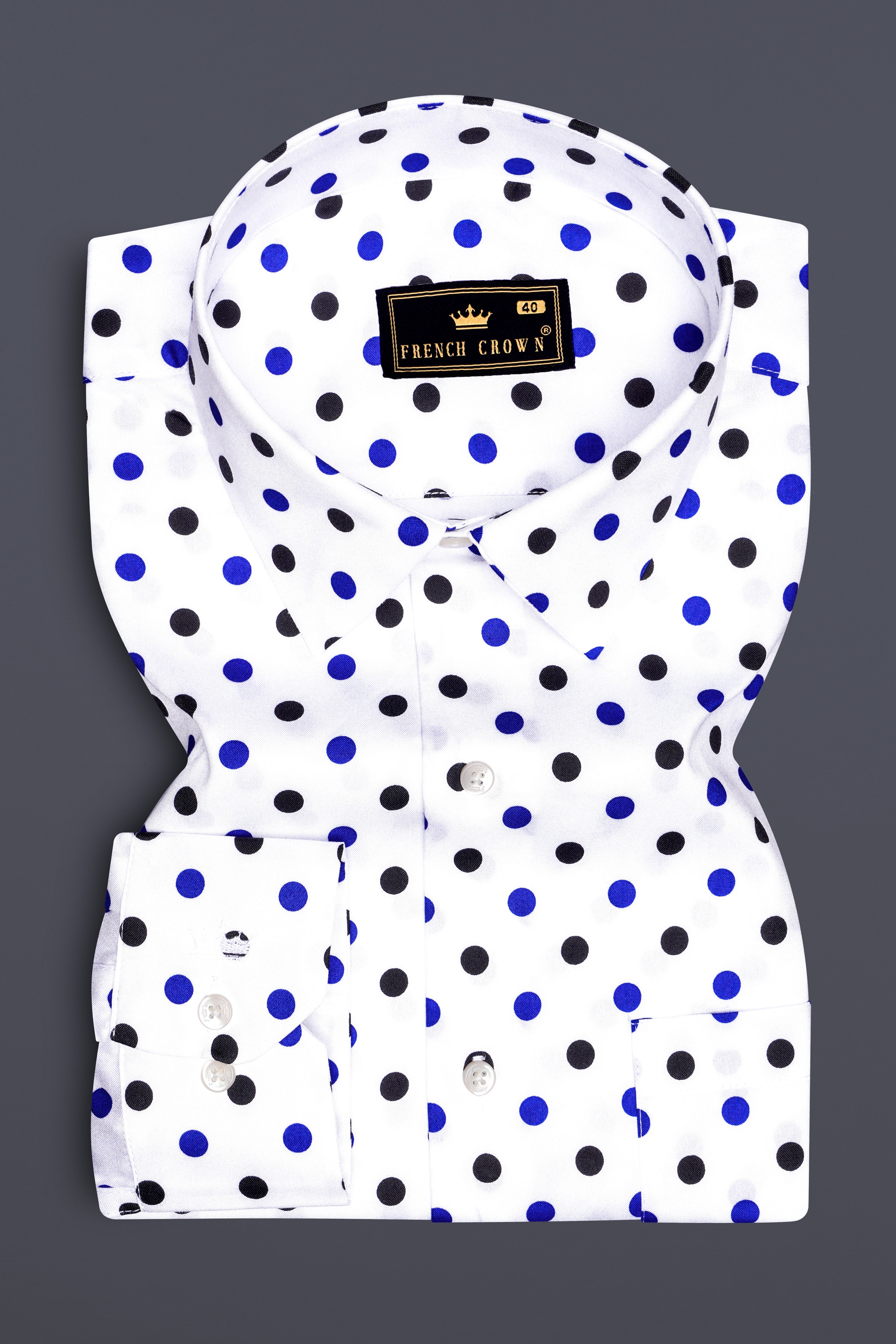 Nivoro-Bright White And Zaffre Blue Polka Dotted Printed Oxford Premium Cotton Semi Formal Shirt