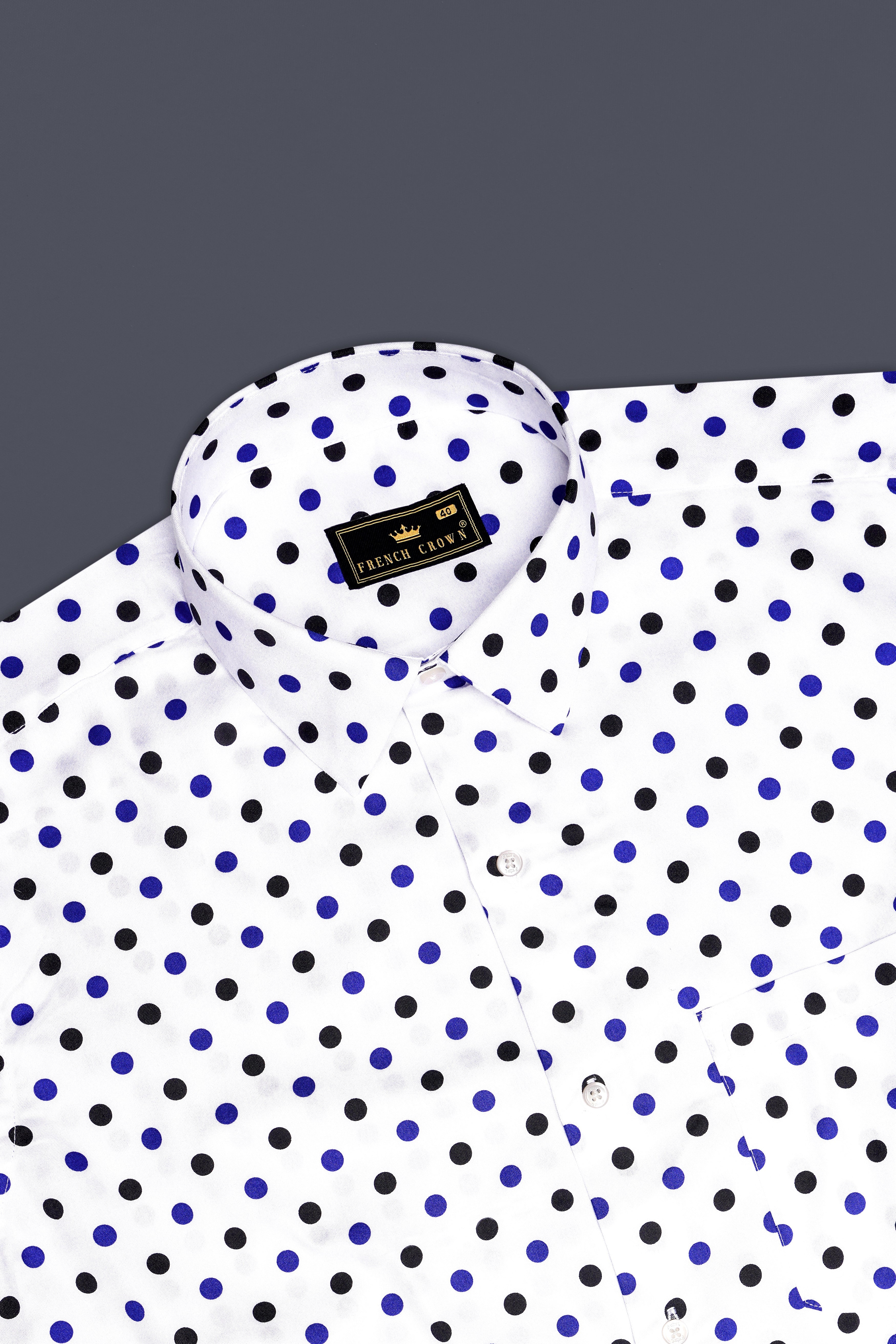 Nivoro-Bright White And Zaffre Blue Polka Dotted Printed Oxford Premium Cotton Semi Formal Shirt