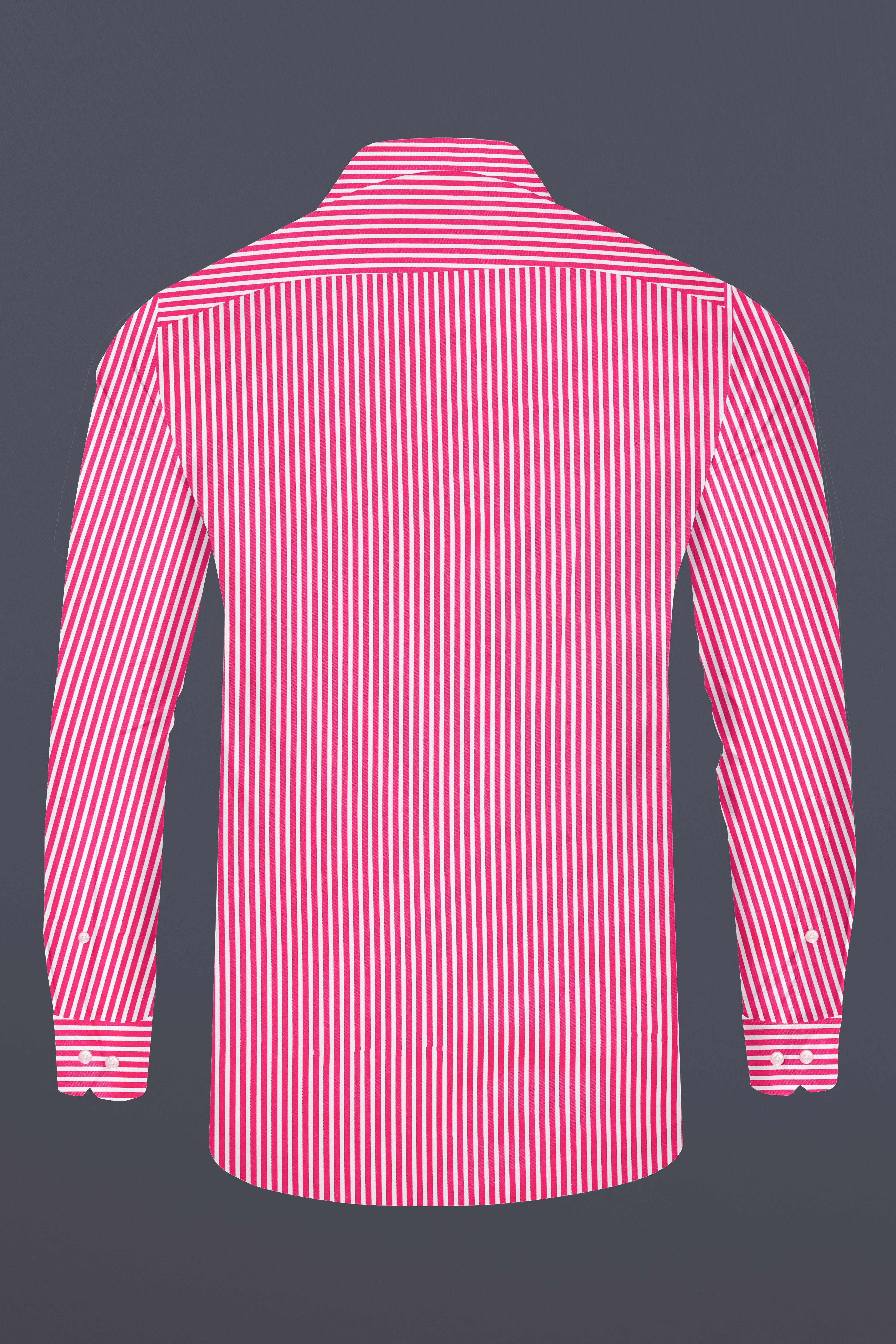 Roswyn-Cerise Pink And Bright White Striped Dobby Textured Premium Giza Cotton Casual Designer Shirt