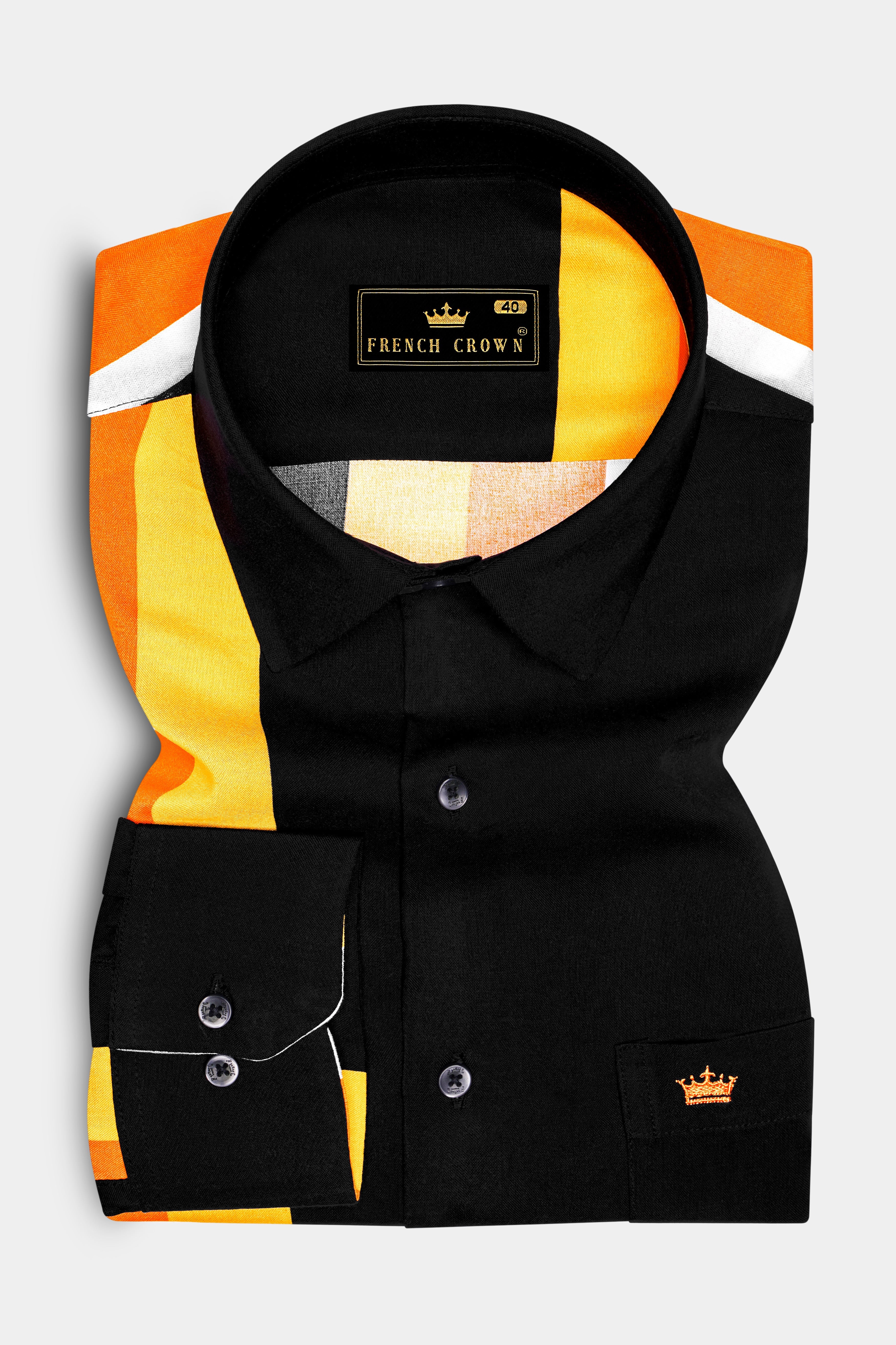 Veltrix-Jade Black And Mustard Yellow Multicolour Striped Super Soft Tencel Designer Casual Shirt