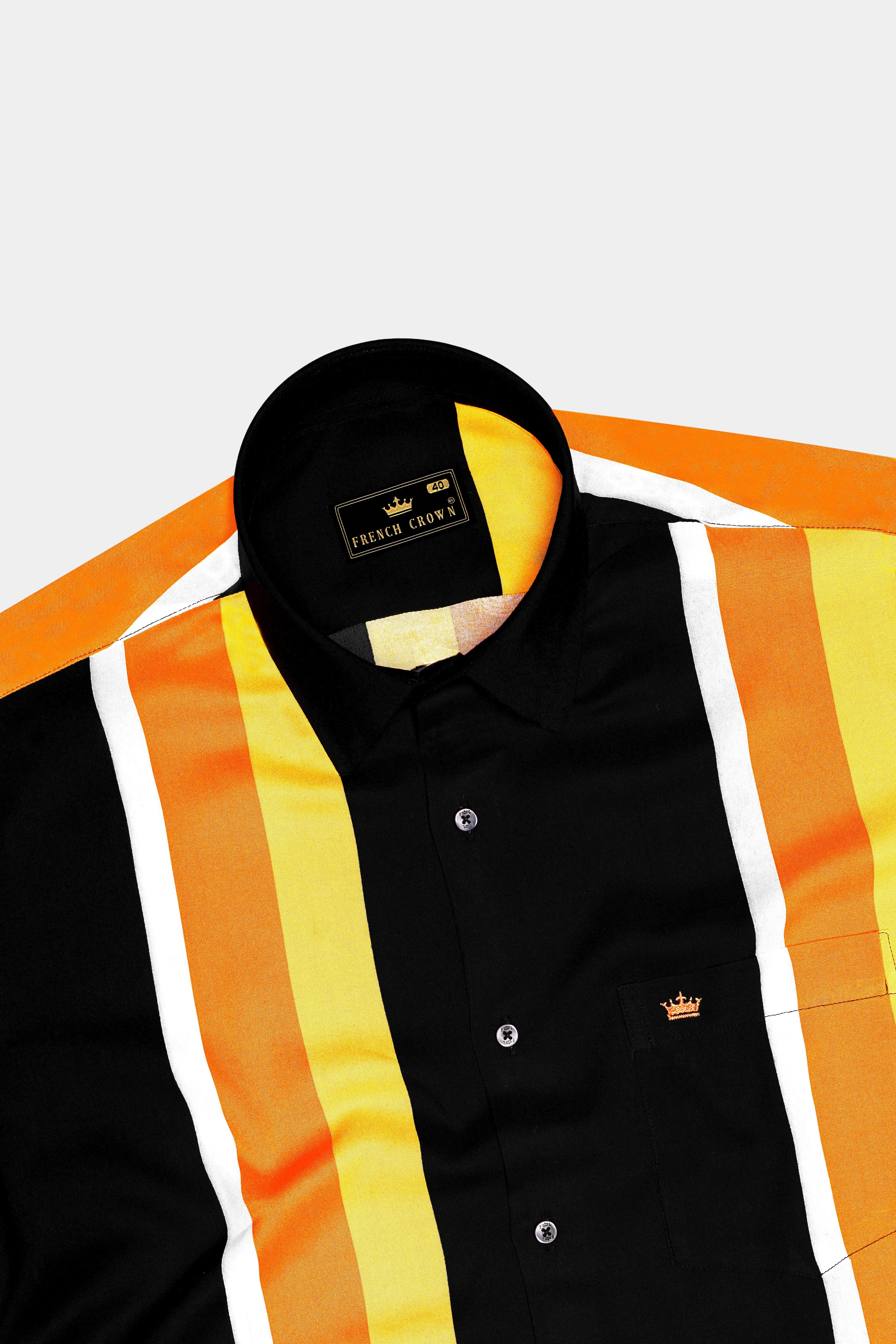 Veltrix-Jade Black And Mustard Yellow Multicolour Striped Super Soft Tencel Designer Casual Shirt