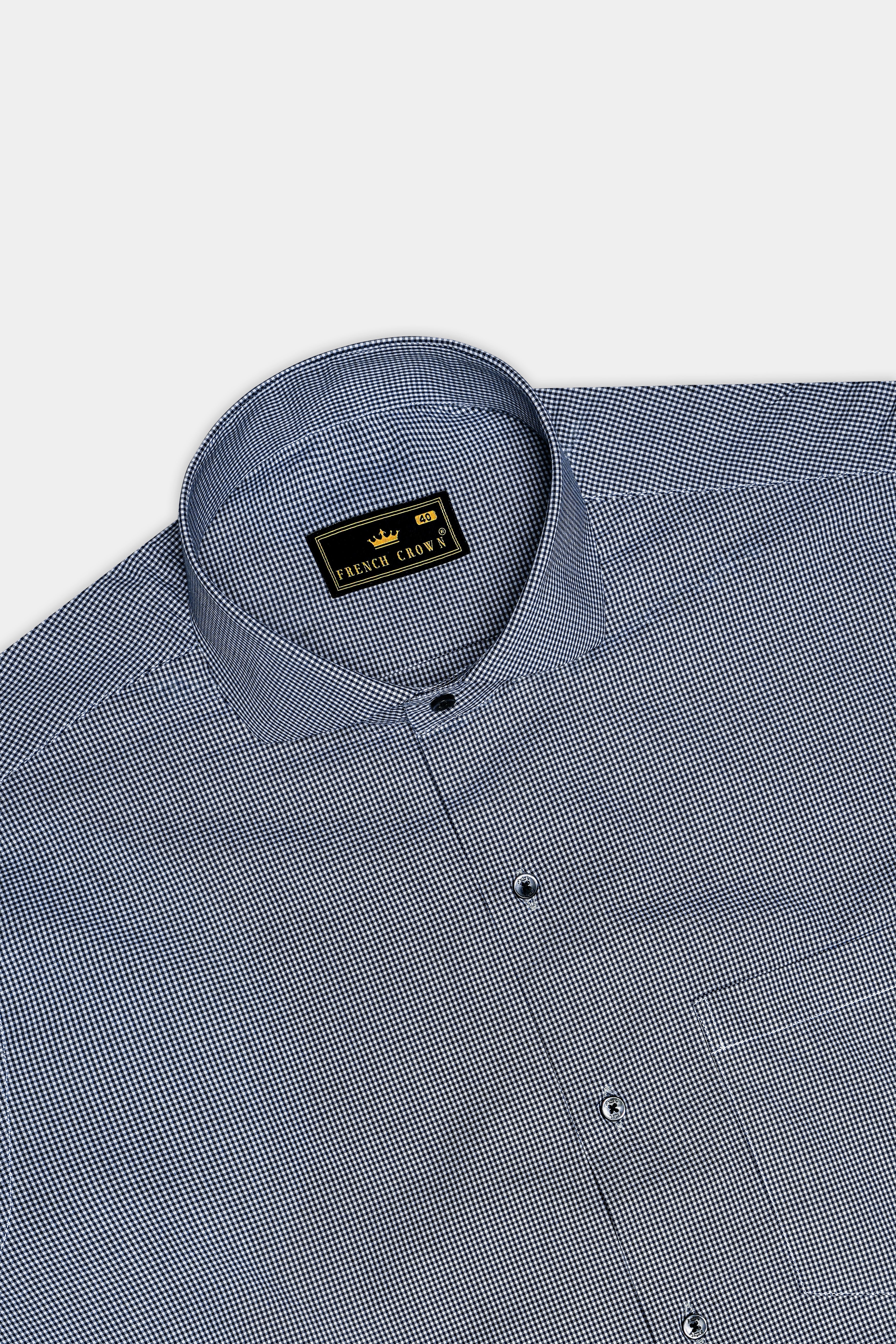 Ocevia-Dolphin Blue Gingham Plaid Super Soft Premium Cotton Dress Shirt