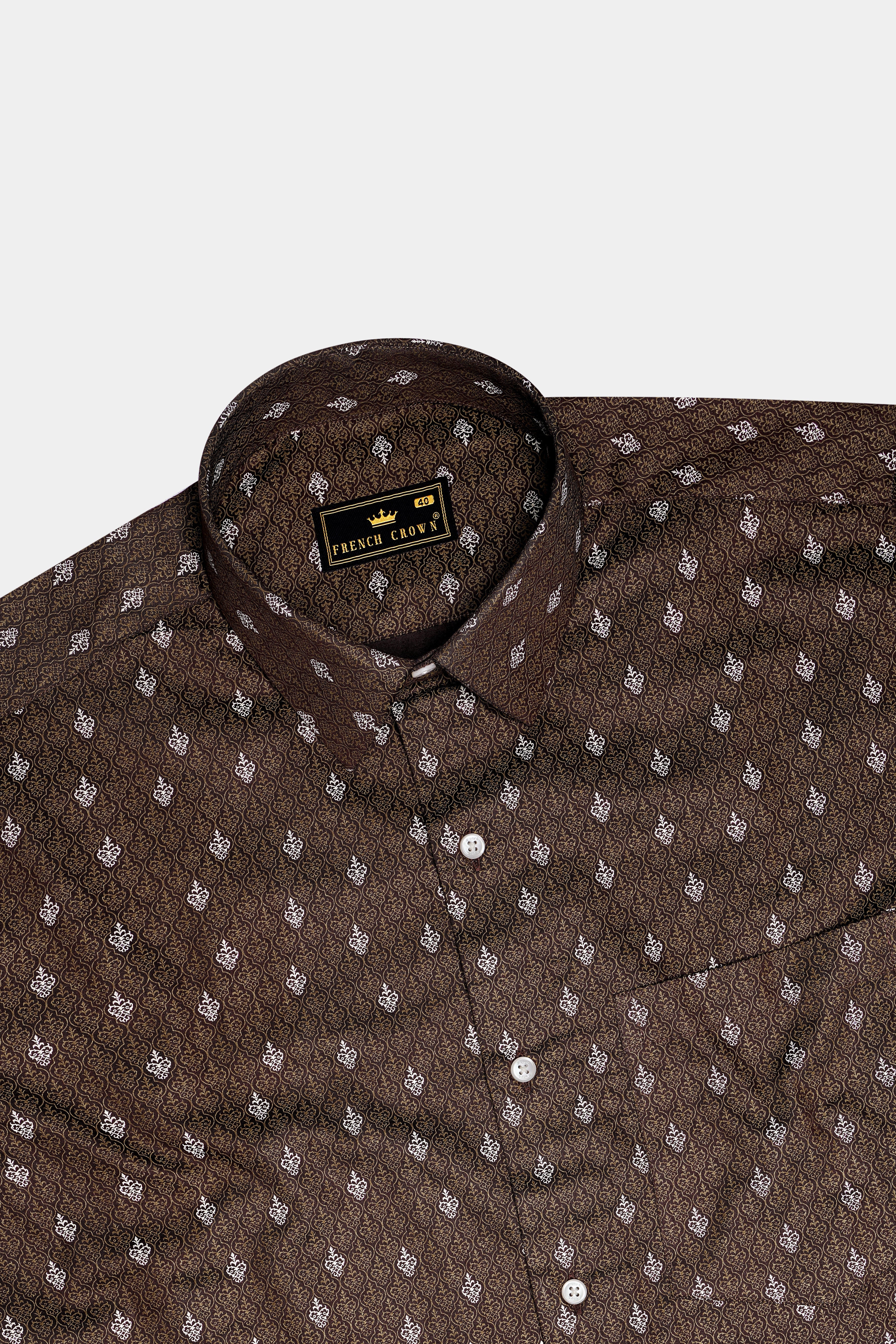 Bronzio-Iroko Brown Damask Printed Subtle Sheen Super Soft Premium Cotton Dress Shirt