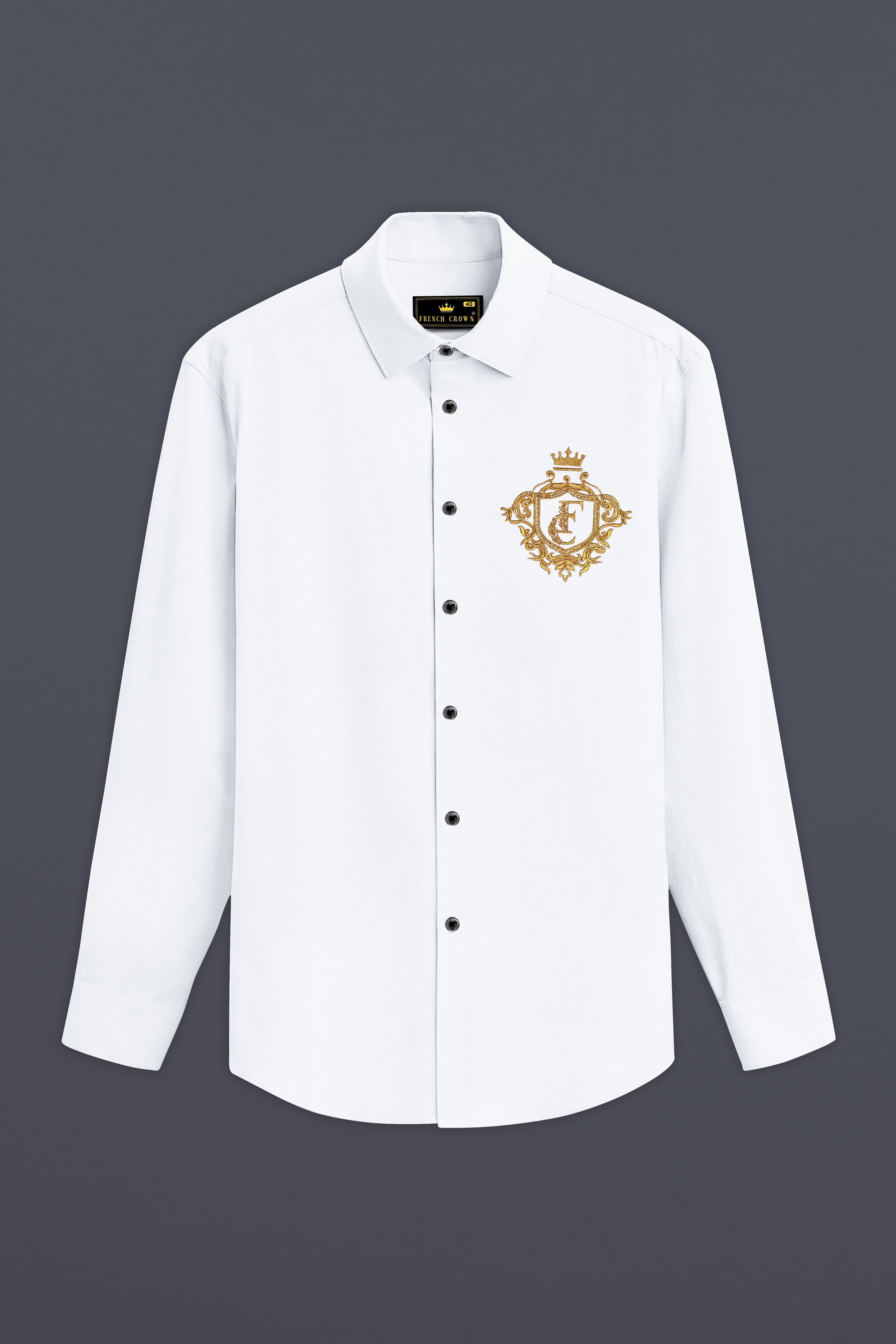 Vervon-Bright White Brand Acronym Embroidered Subtle Sheen Super Soft Premium Cotton Designer Shirt