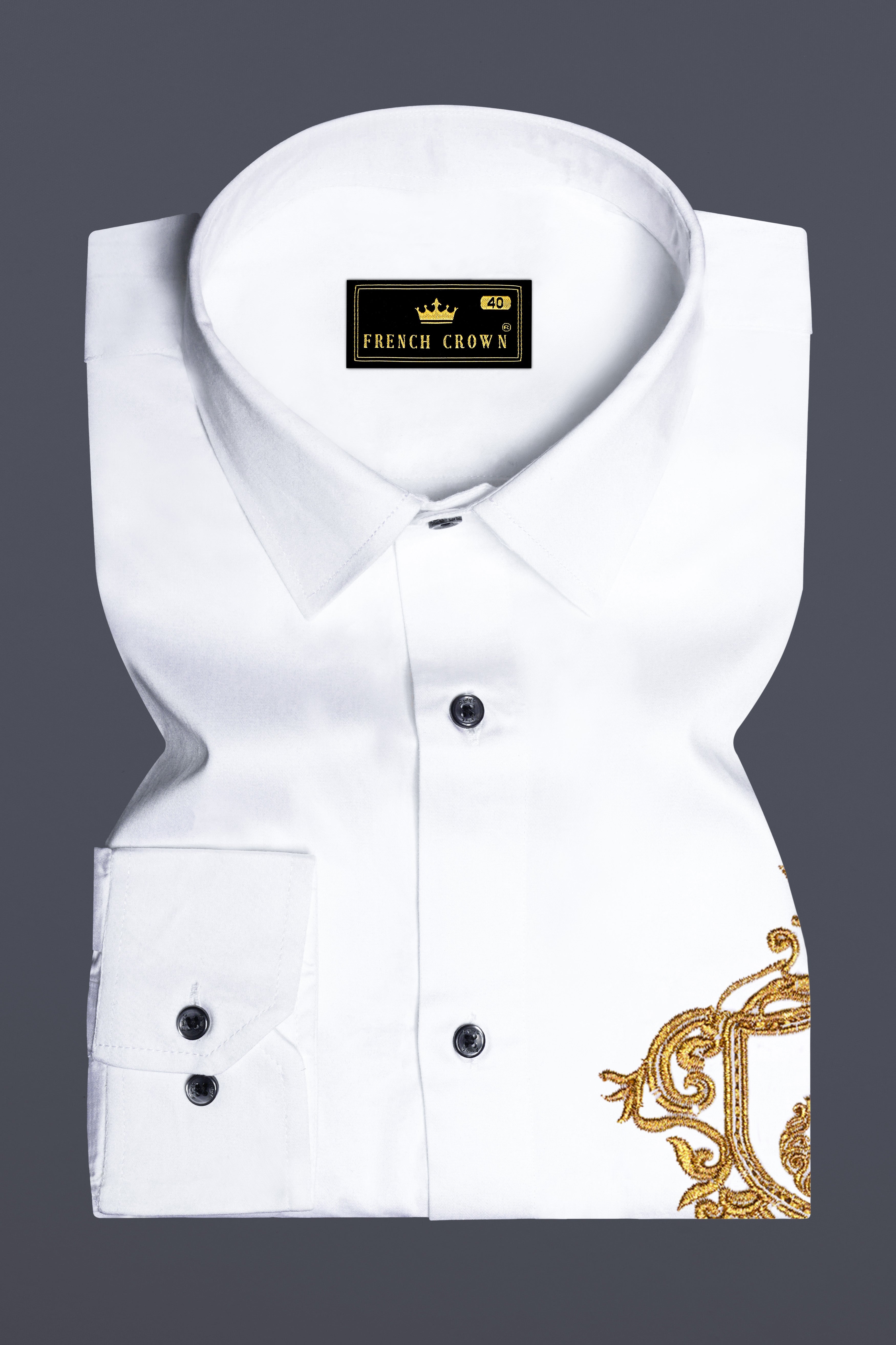 Vervon-Bright White Brand Acronym Embroidered Subtle Sheen Super Soft Premium Cotton Designer Shirt
