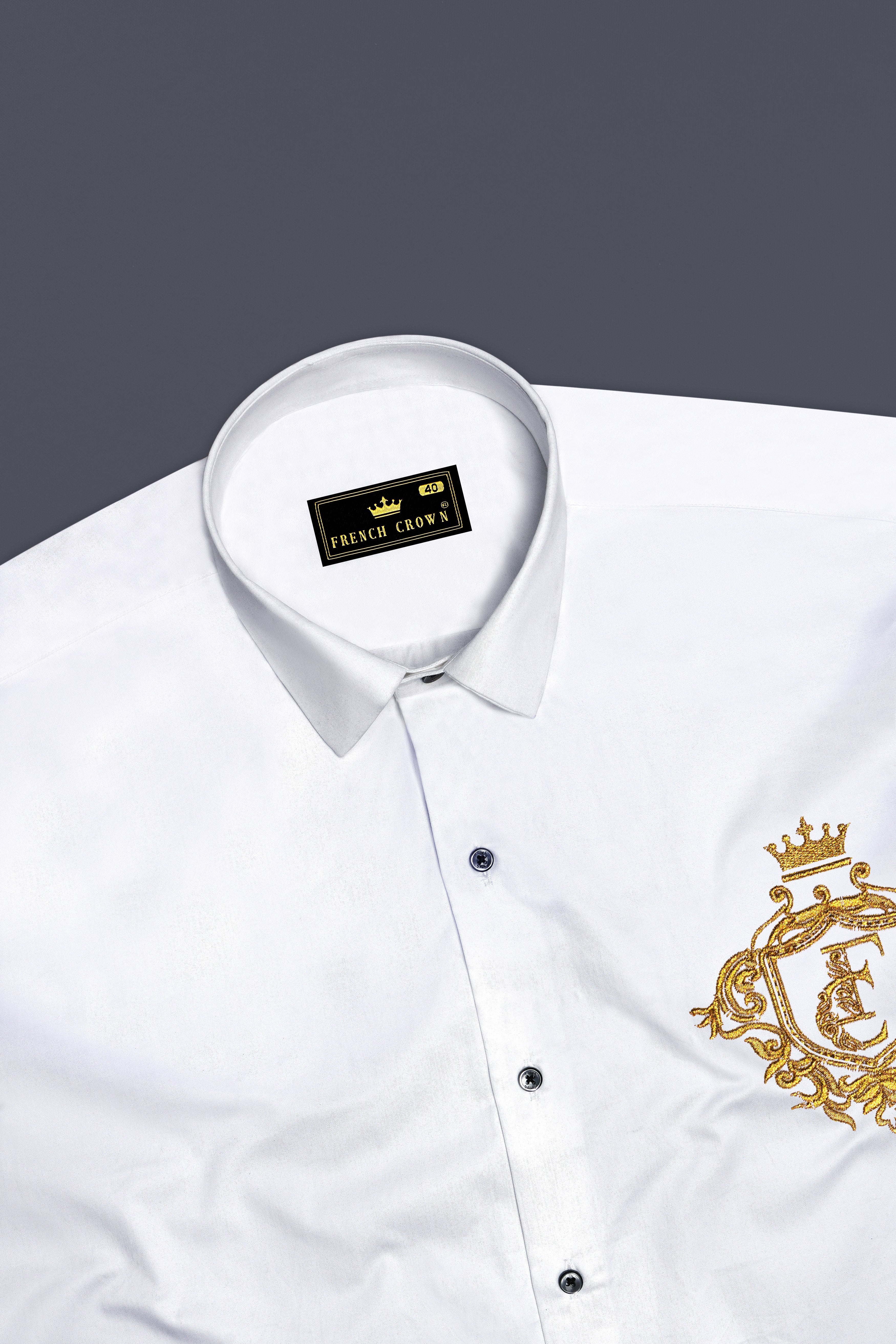 Vervon-Bright White Brand Acronym Embroidered Subtle Sheen Super Soft Premium Cotton Designer Shirt