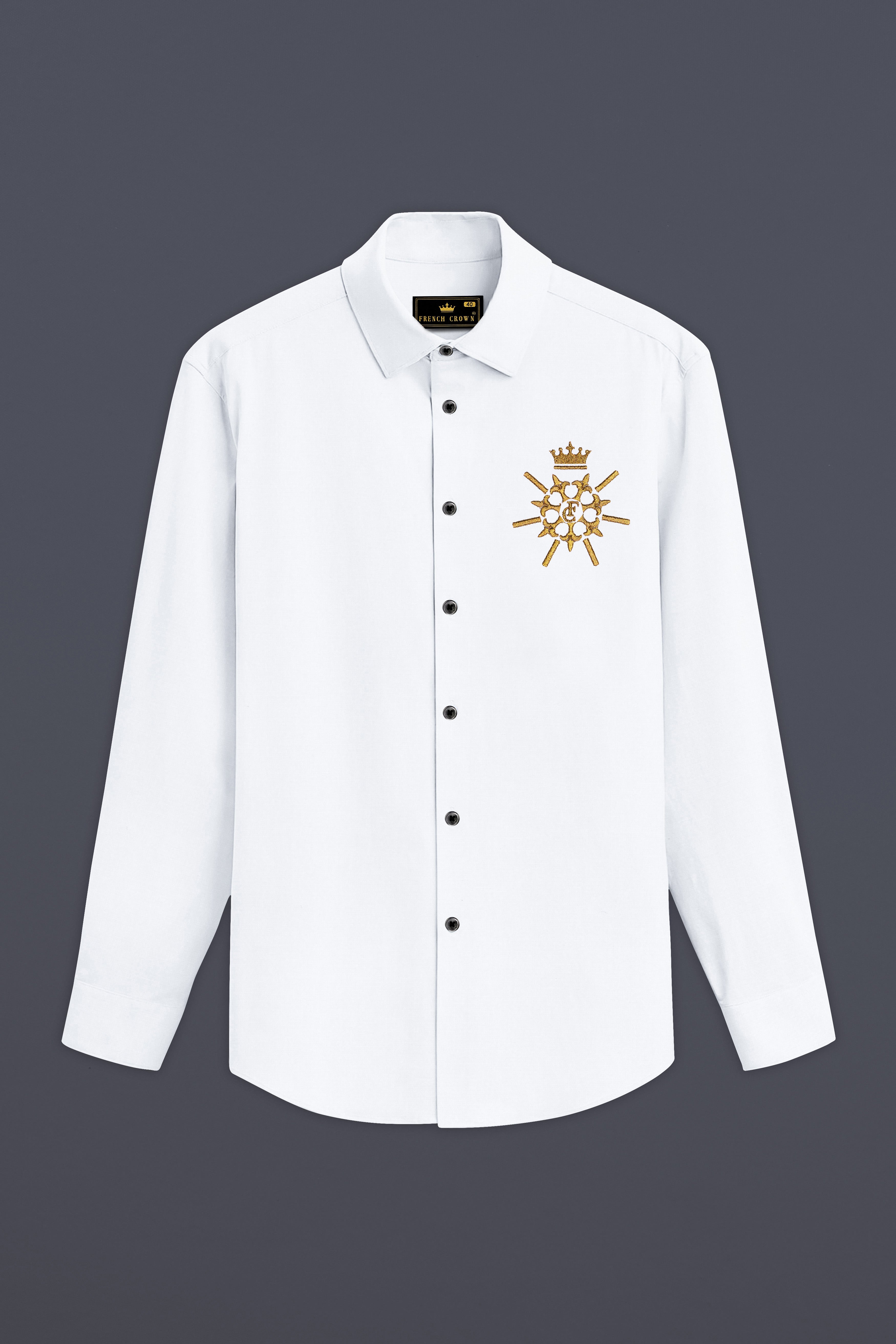 Alvura-Bright White Brand Embroidered Subtle Sheen Super Soft Premium Cotton Designer Shirt