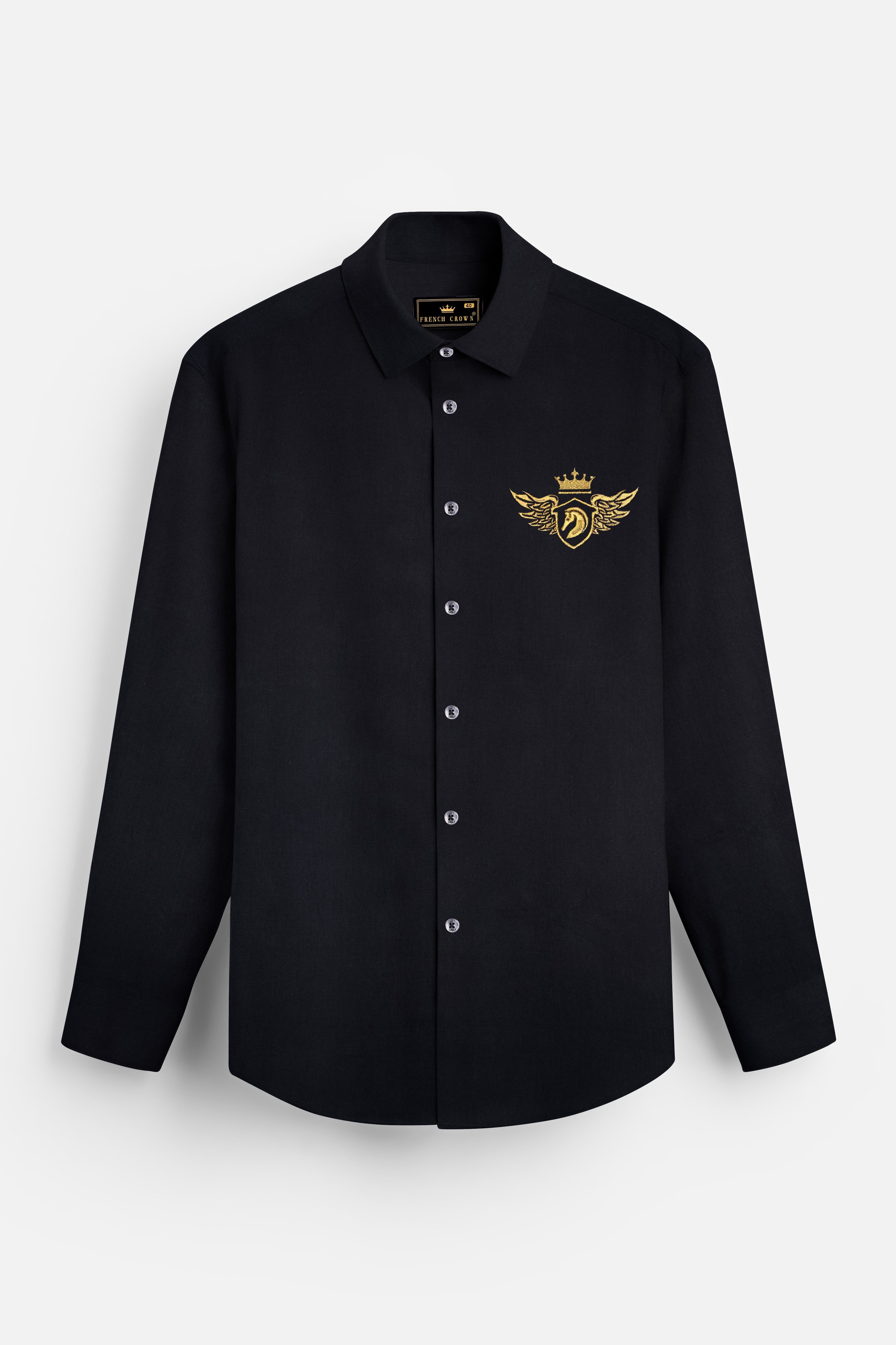 Velquine-Jade Black Horse Embroidered Subtle Sheen Super Soft Premium Cotton Designer Shirt