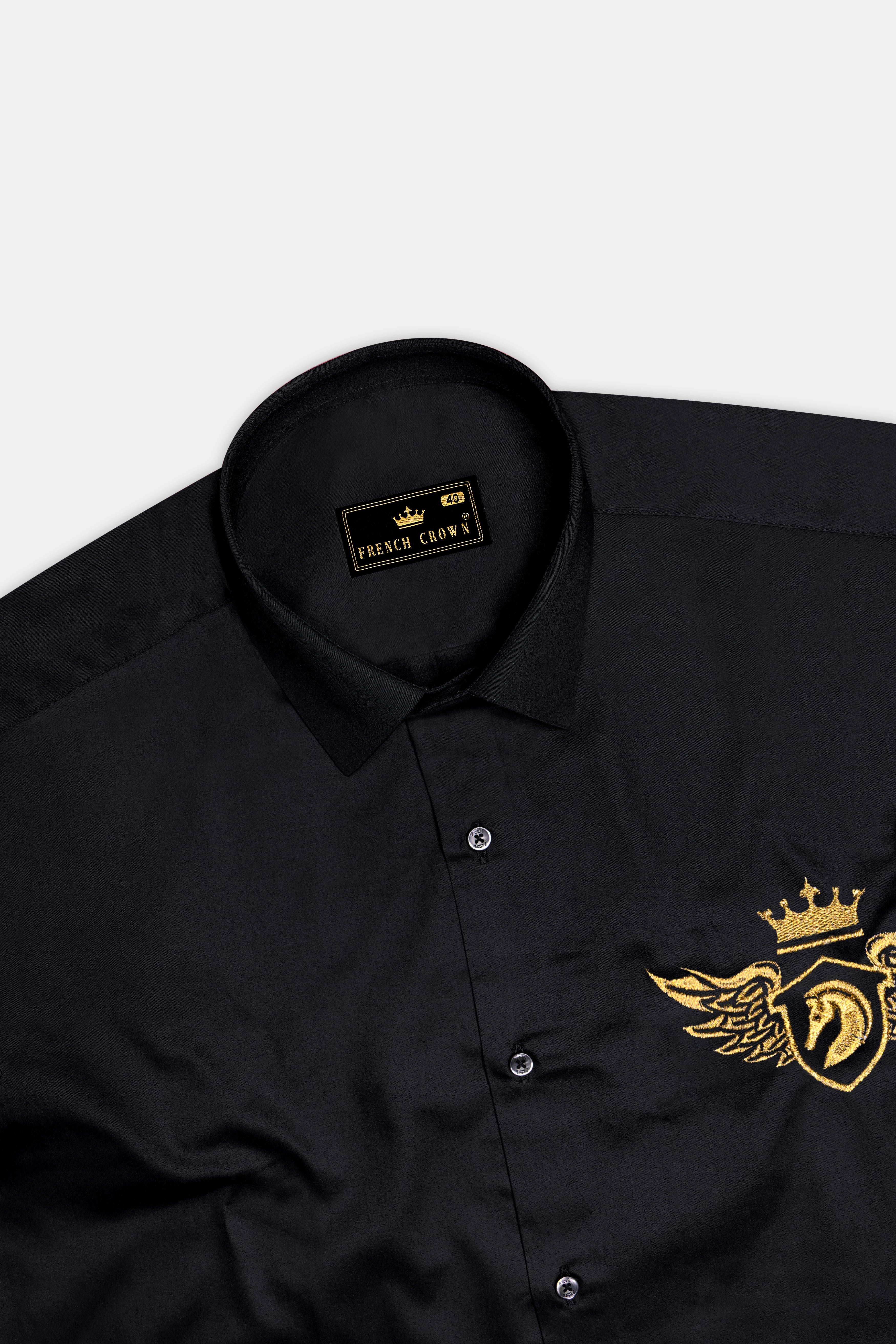 Velquine-Jade Black Horse Embroidered Subtle Sheen Super Soft Premium Cotton Designer Shirt