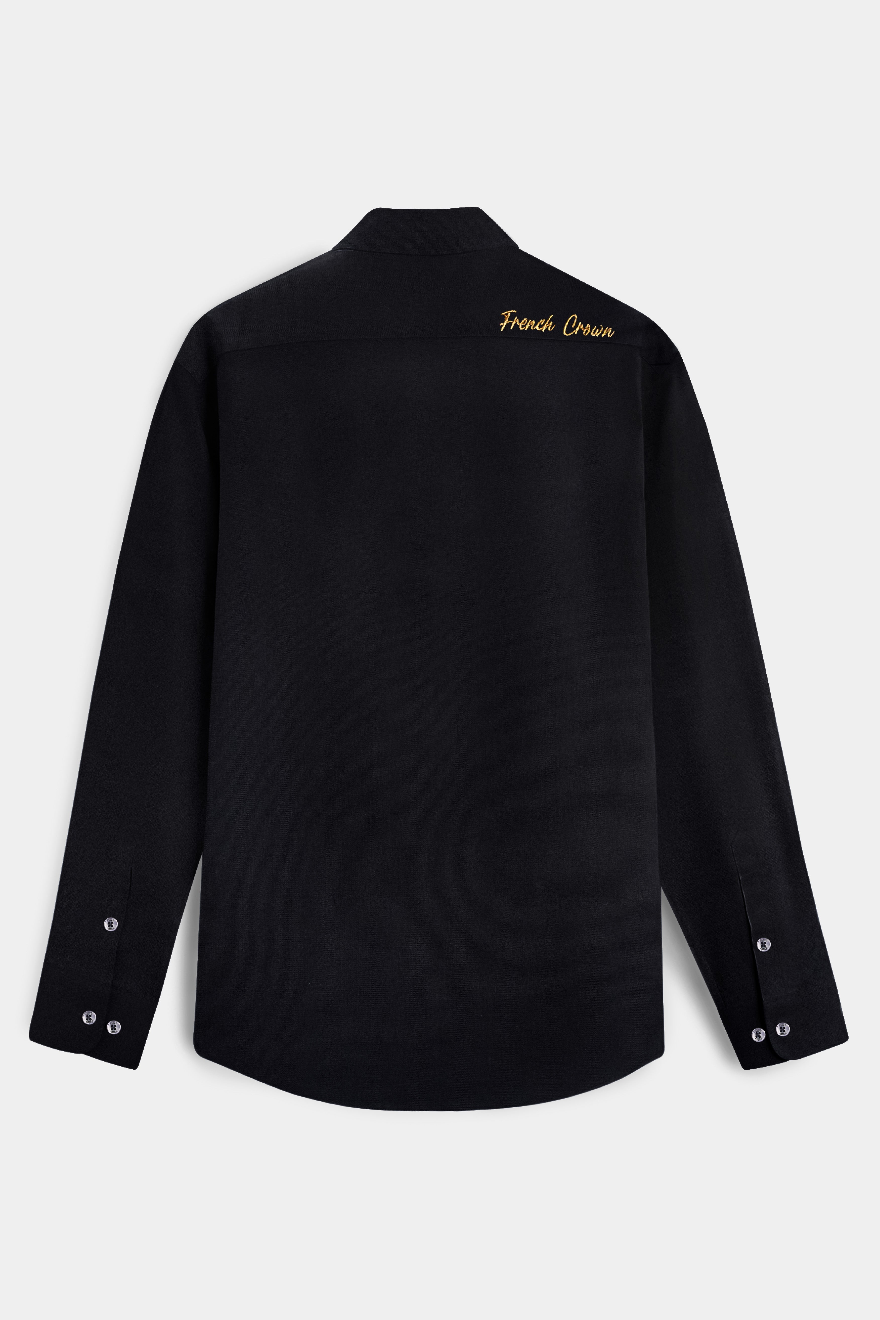 Apisyn-Jade Black Honey Bee Embroidered Subtle Sheen Super Soft Premium Cotton Designer Shirt