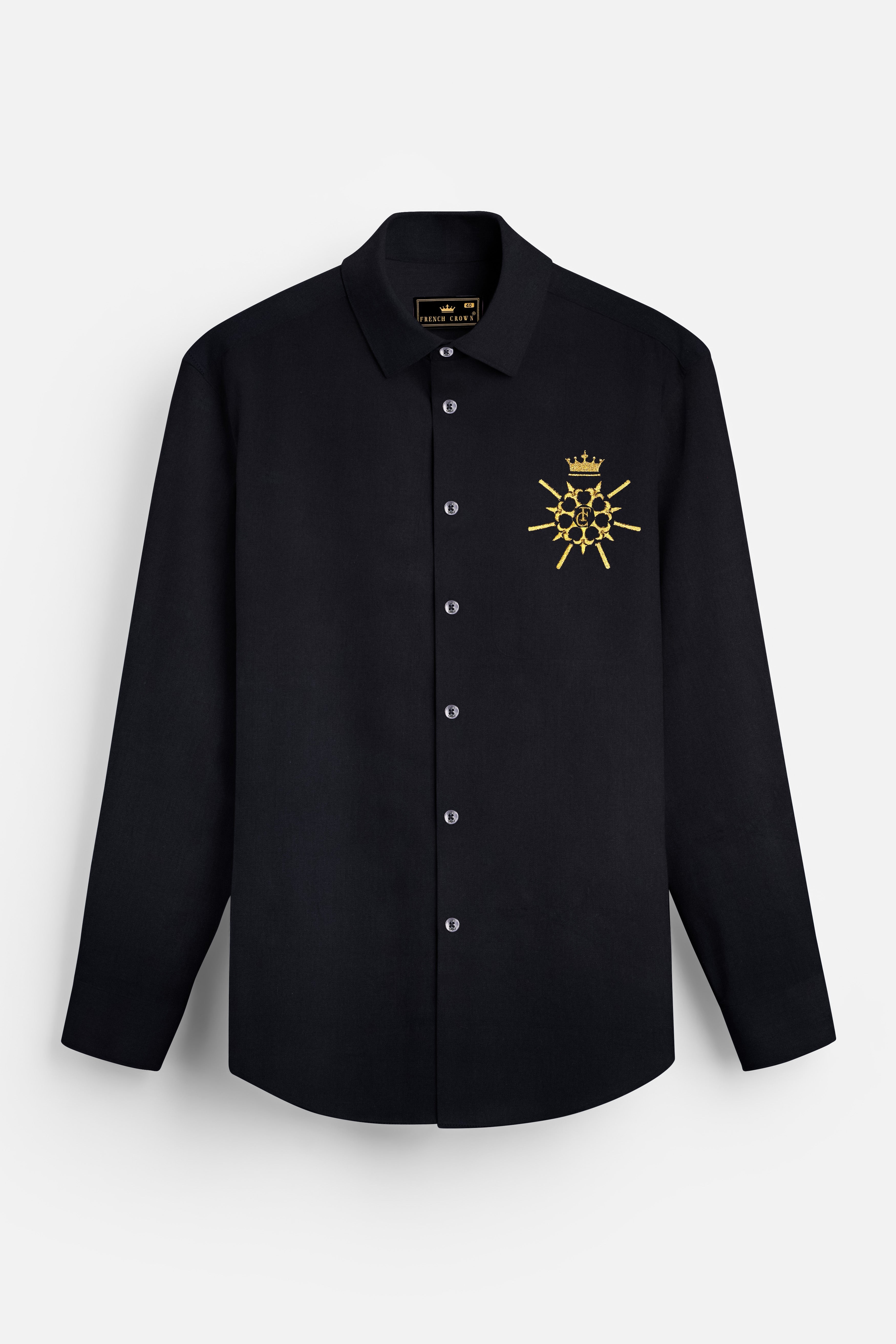 Tagris-Jade Black Brand Embroidered Subtle Sheen Super Soft Premium Cotton Designer Shirt