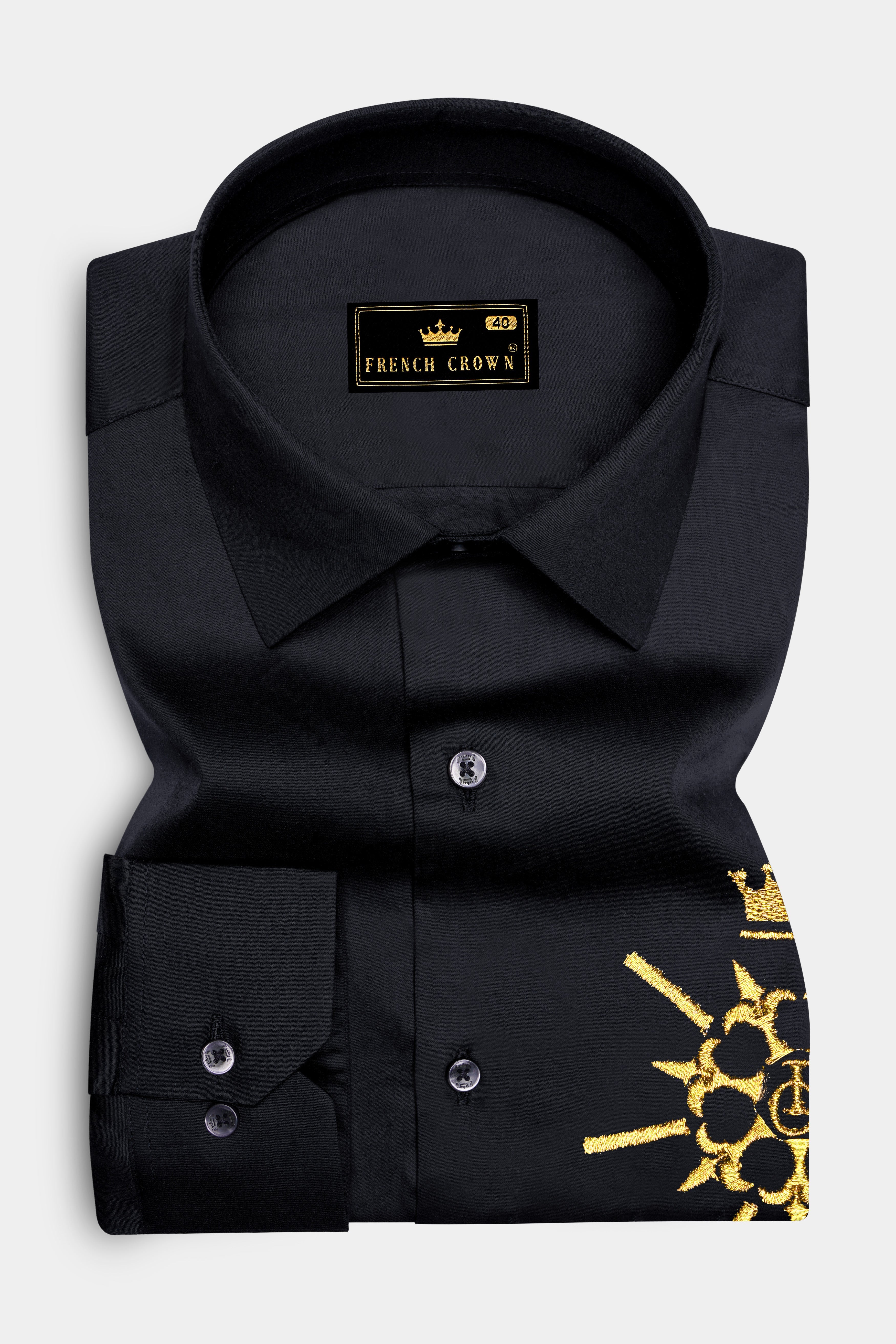 Tagris-Jade Black Brand Embroidered Subtle Sheen Super Soft Premium Cotton Designer Shirt