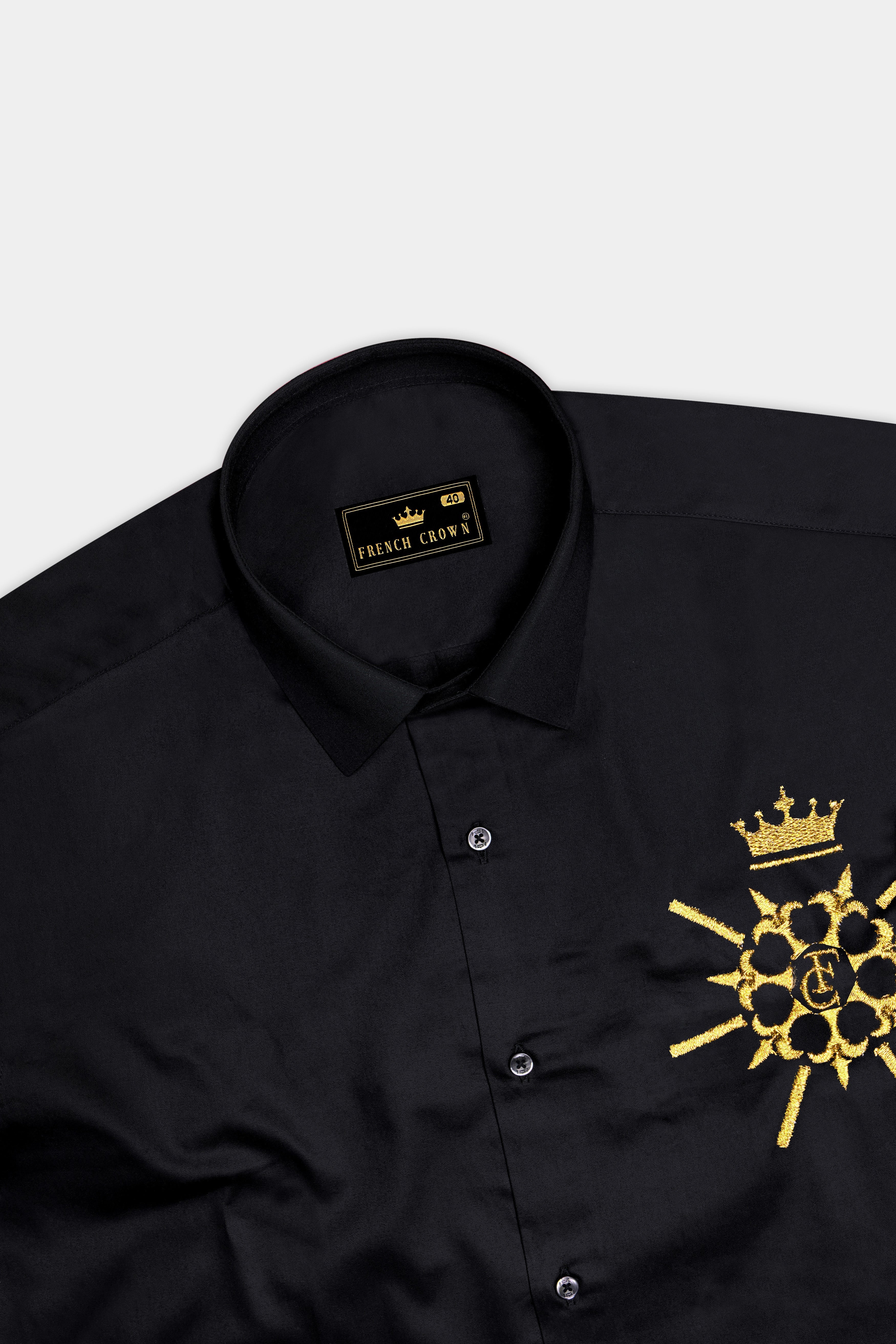 Tagris-Jade Black Brand Embroidered Subtle Sheen Super Soft Premium Cotton Designer Shirt