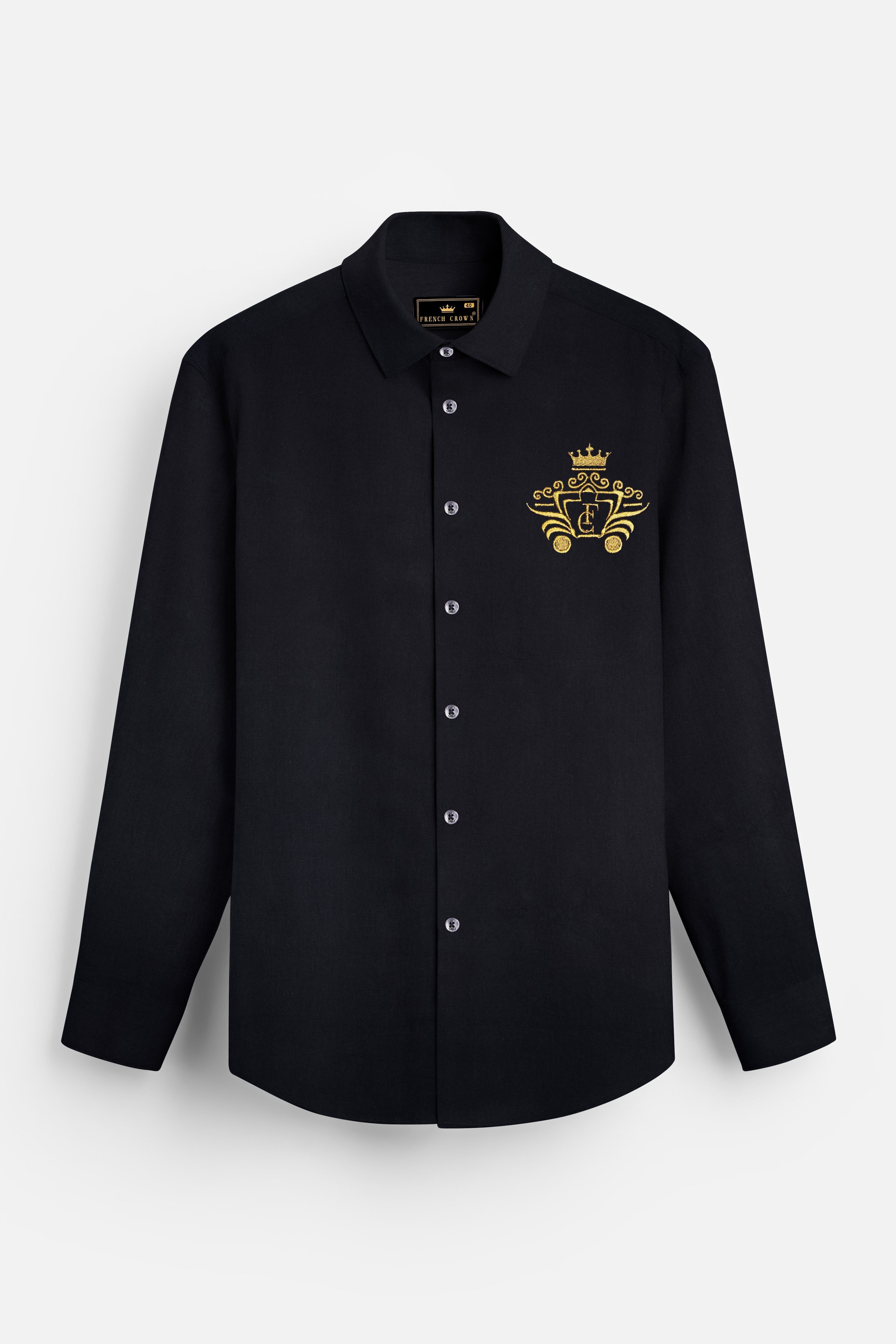 Jadronis-Jade Black Acronym Embroidered Subtle Sheen Super Soft Premium Cotton Designer Shirt