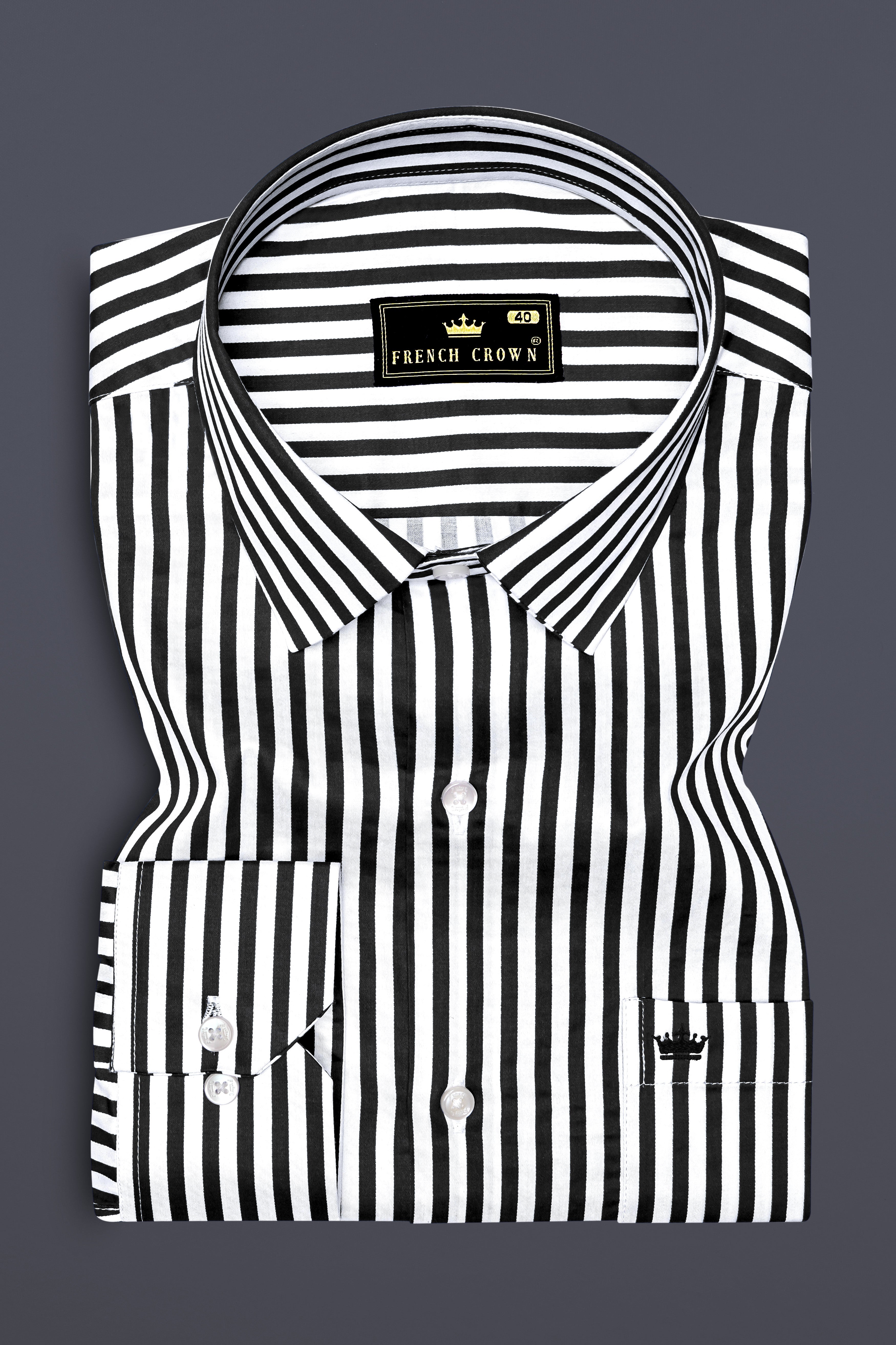 Noirlyn-Jade Black And Bright White Striped Subtle Sheen Super Soft Premium Cotton Dress Shirt