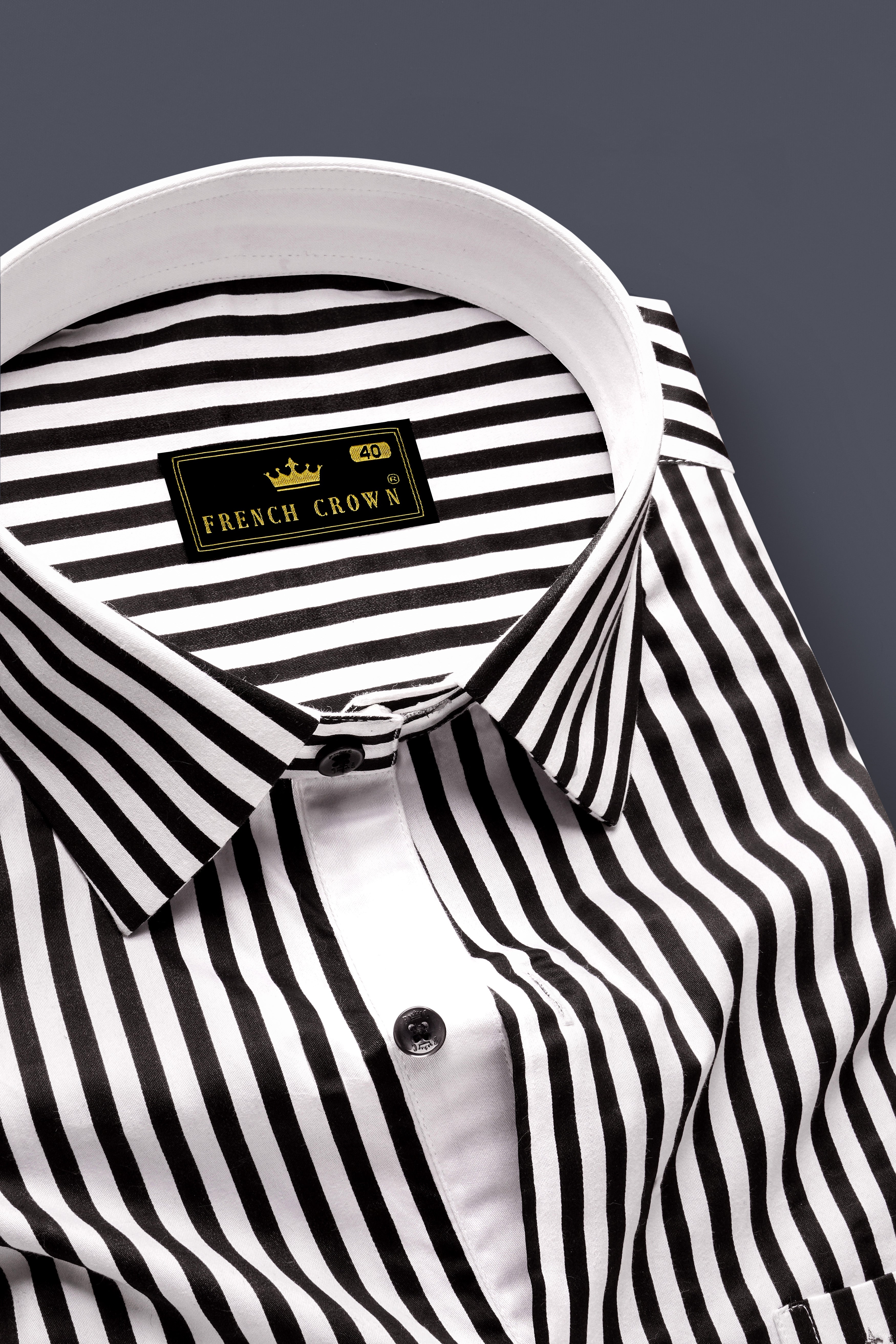 Noirlyn-Jade Black And Bright White Stripes Formal Premium Cotton
