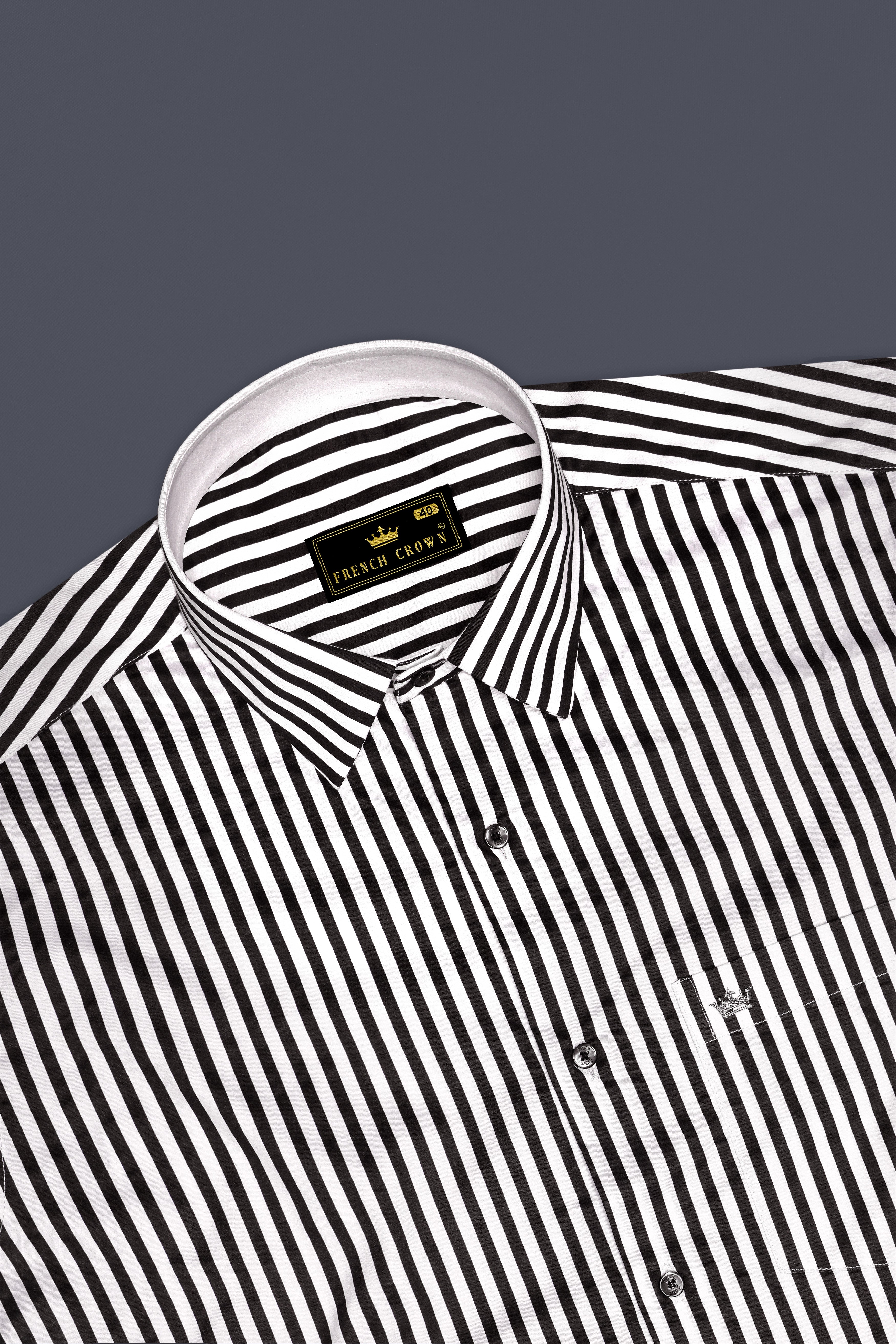 Noirlyn-Jade Black And Bright White Stripes Formal Premium Cotton