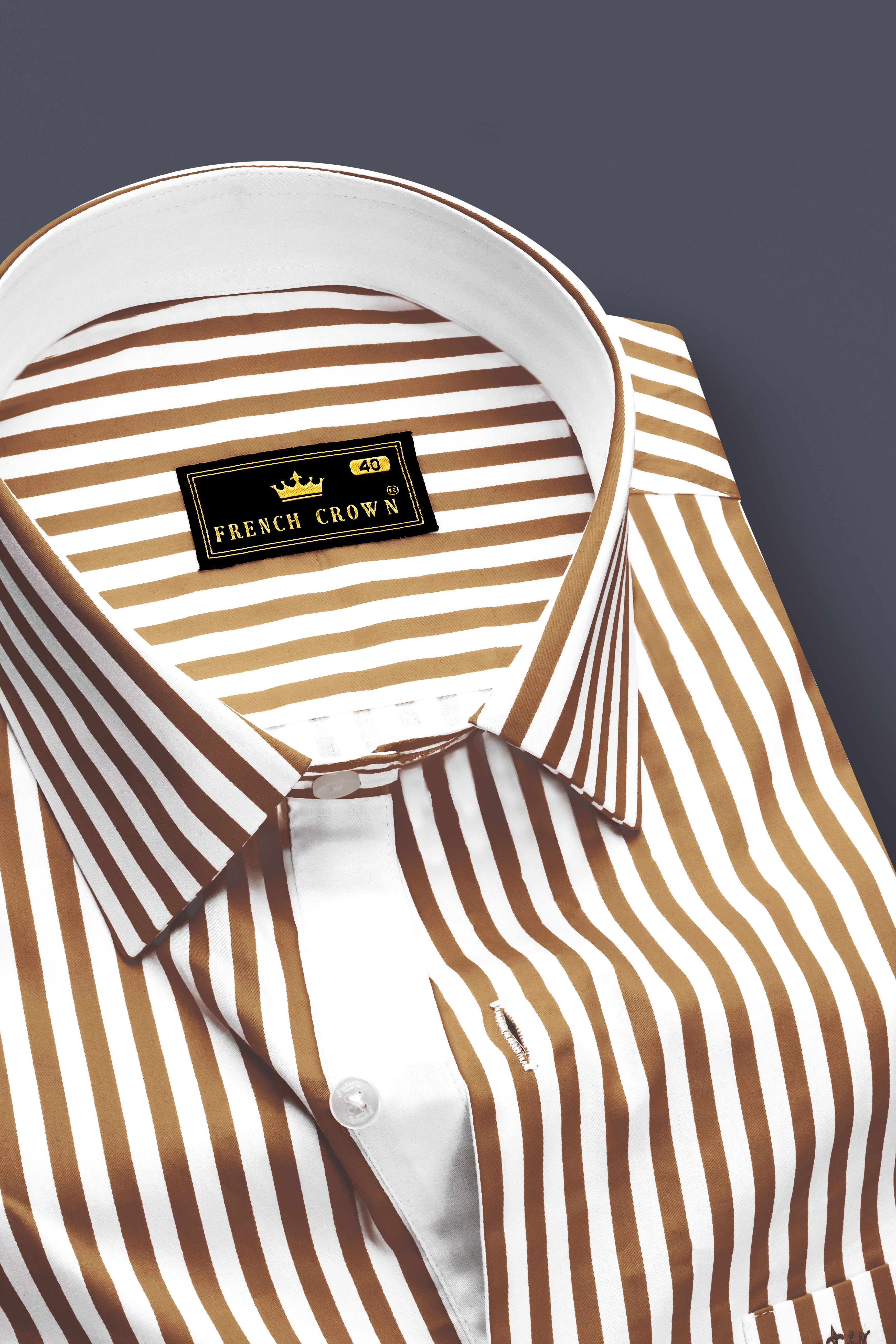 Bralisse-Tawny Brown And Bright White Striped Super Soft Premium Cotton Dress Shirt